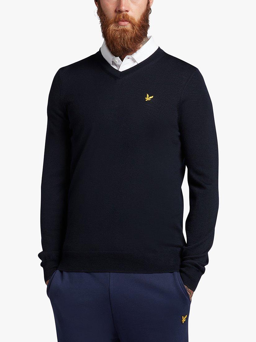 Product image 1 of 5, which shows Lyle & Scott Classic V-Neck Jumper, Z271 Dark Navy, XS