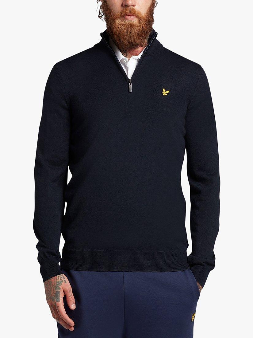 Product image 1 of 5, which shows Lyle & Scott Golf Merino Blend Quarter Zip Jumper, Z271 Dark Navy, S
