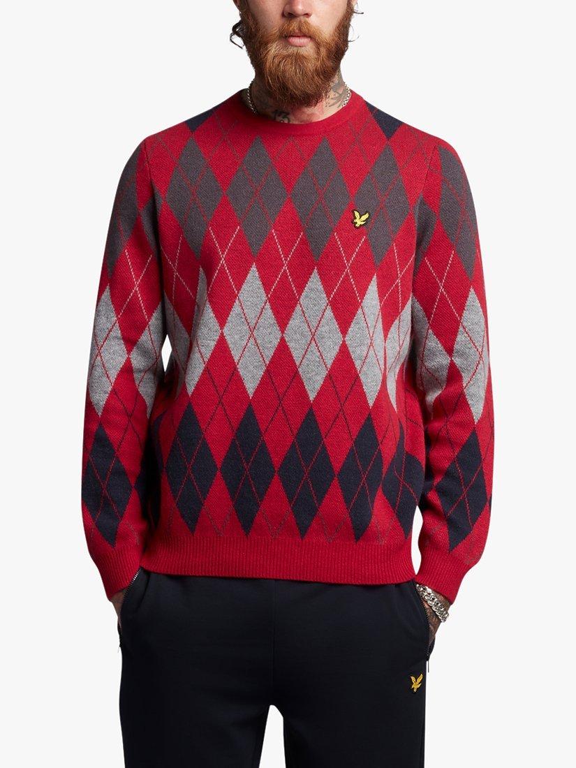 Lyle & Scott British Argyle Crew Neck Jumper, W703 Tunnel Red