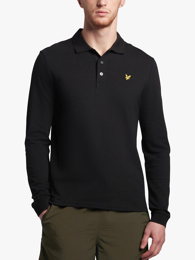 Product image 1 of 5, which shows Lyle & Scott Long Sleeve Polo Shirt, Z865 Jet Black, XS