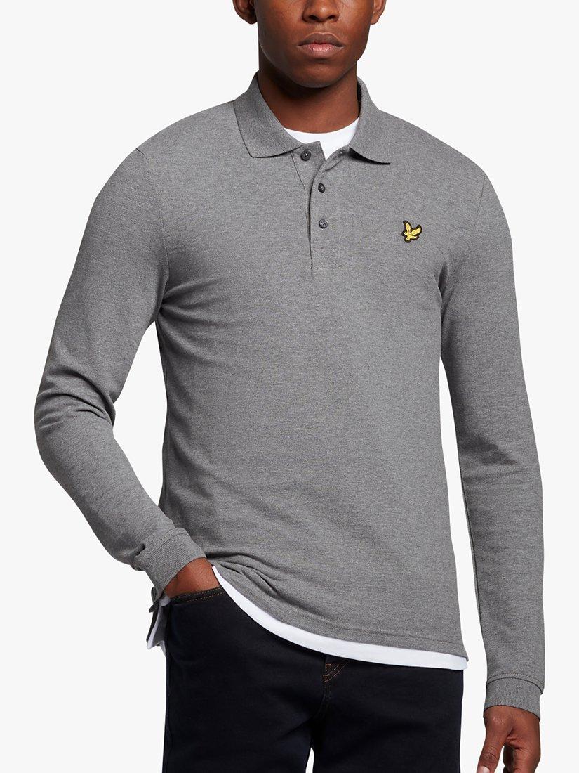 Lyle & Scott Long Sleeve Polo Shirt, T28 Mid Grey Marl, XS