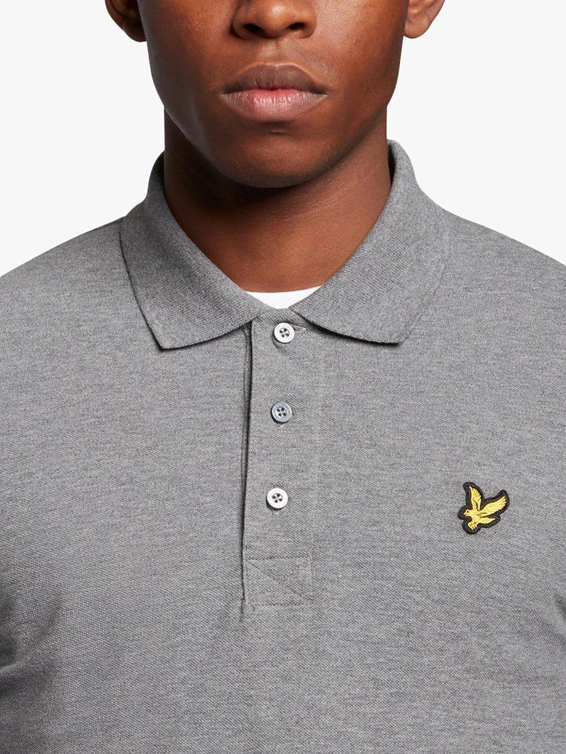 Lyle & Scott Long Sleeve Polo Shirt, T28 Mid Grey Marl, XS