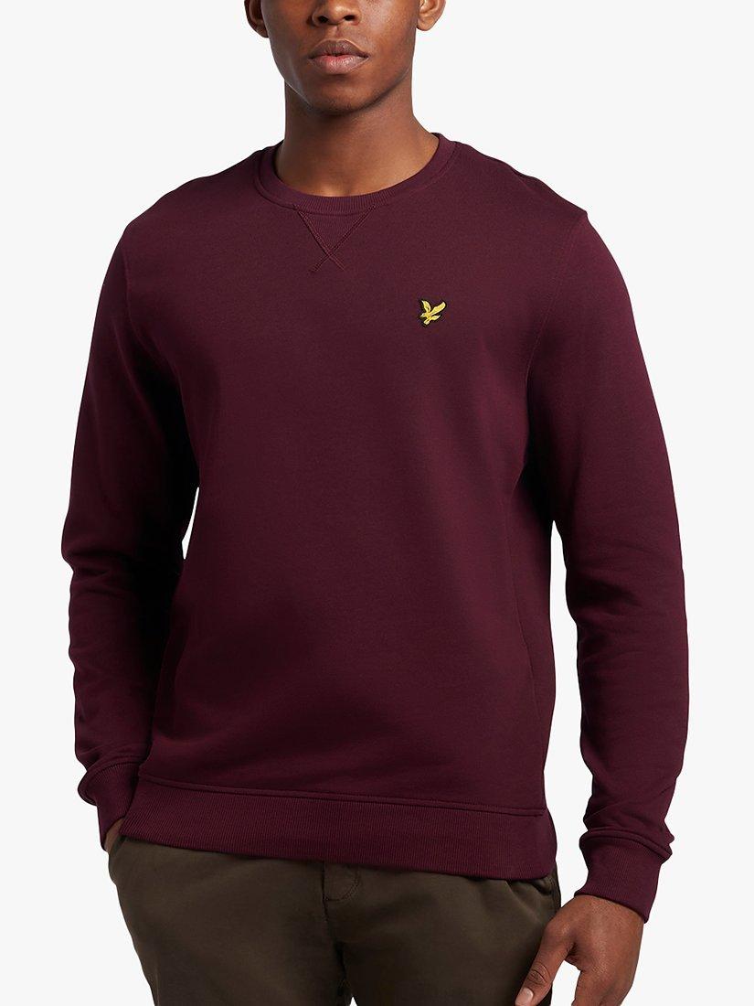 Product image 1 of 5, which shows Lyle & Scott Logo Crew Neck Cotton Sweatshirt, Burgundy, XS