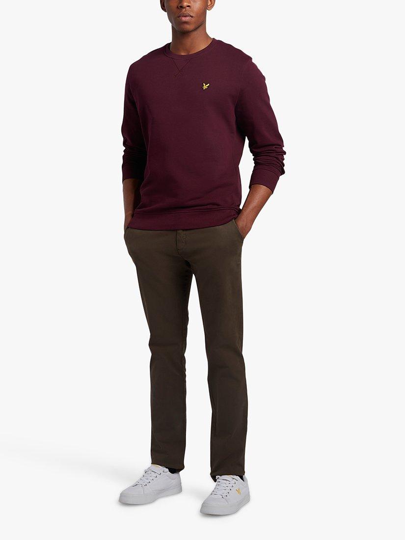 Product image 4 of 5, which shows Lyle & Scott Logo Crew Neck Cotton Sweatshirt, Burgundy, XS