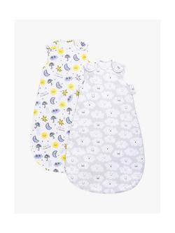 John Lewis Weather Print Sleeping Bag, 1-2.5 Tog, Pack of 2, Grey/Multi, White/Multi