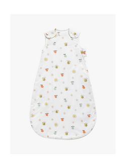 John Lewis Oh My Darling Bee Sun Print Sleeping Bag, 1 Tog, White/Multi, Grey/Multi
