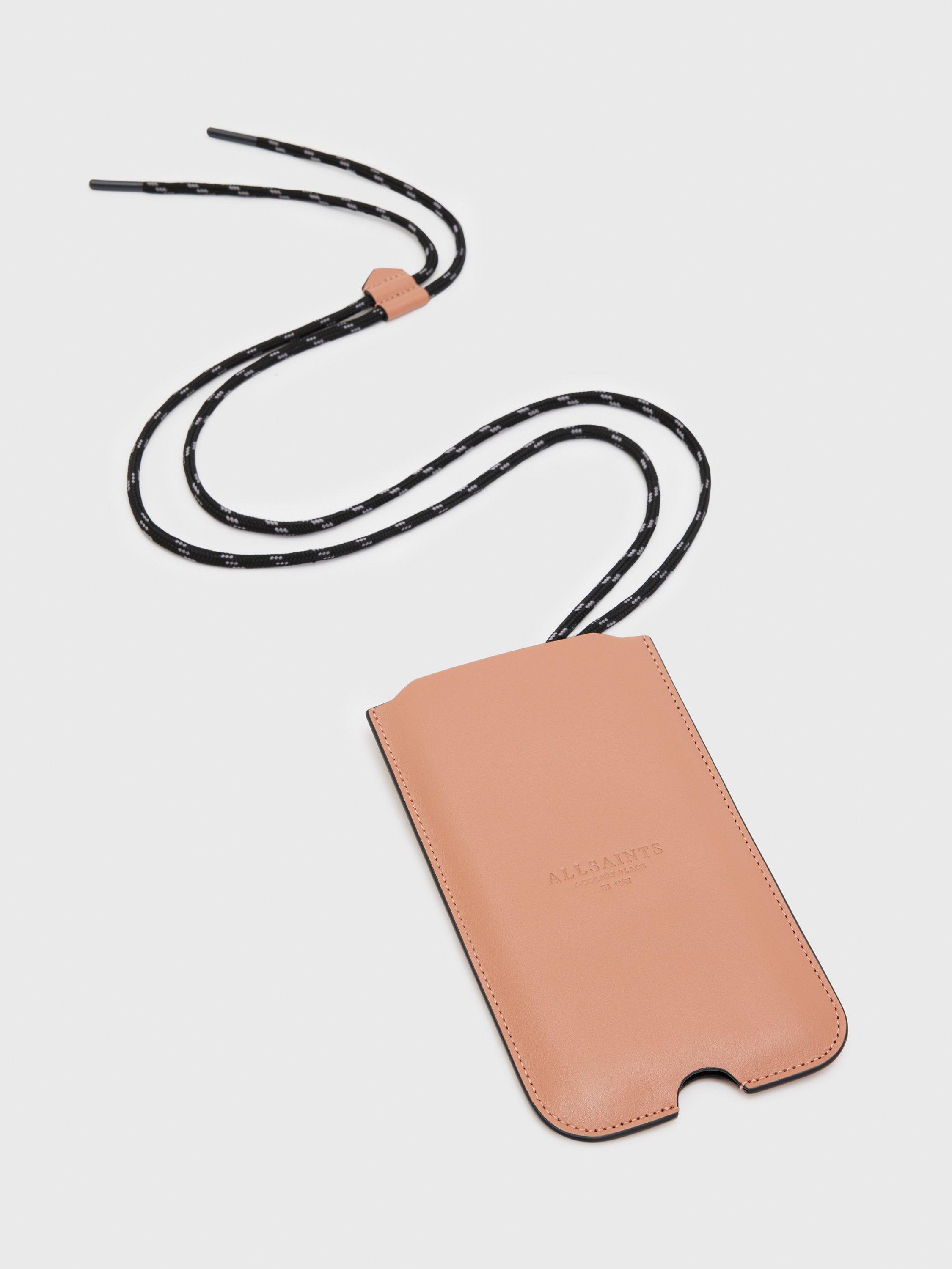 AllSaints Cybele Leather Phone Holder, Elasto Pink, One Size