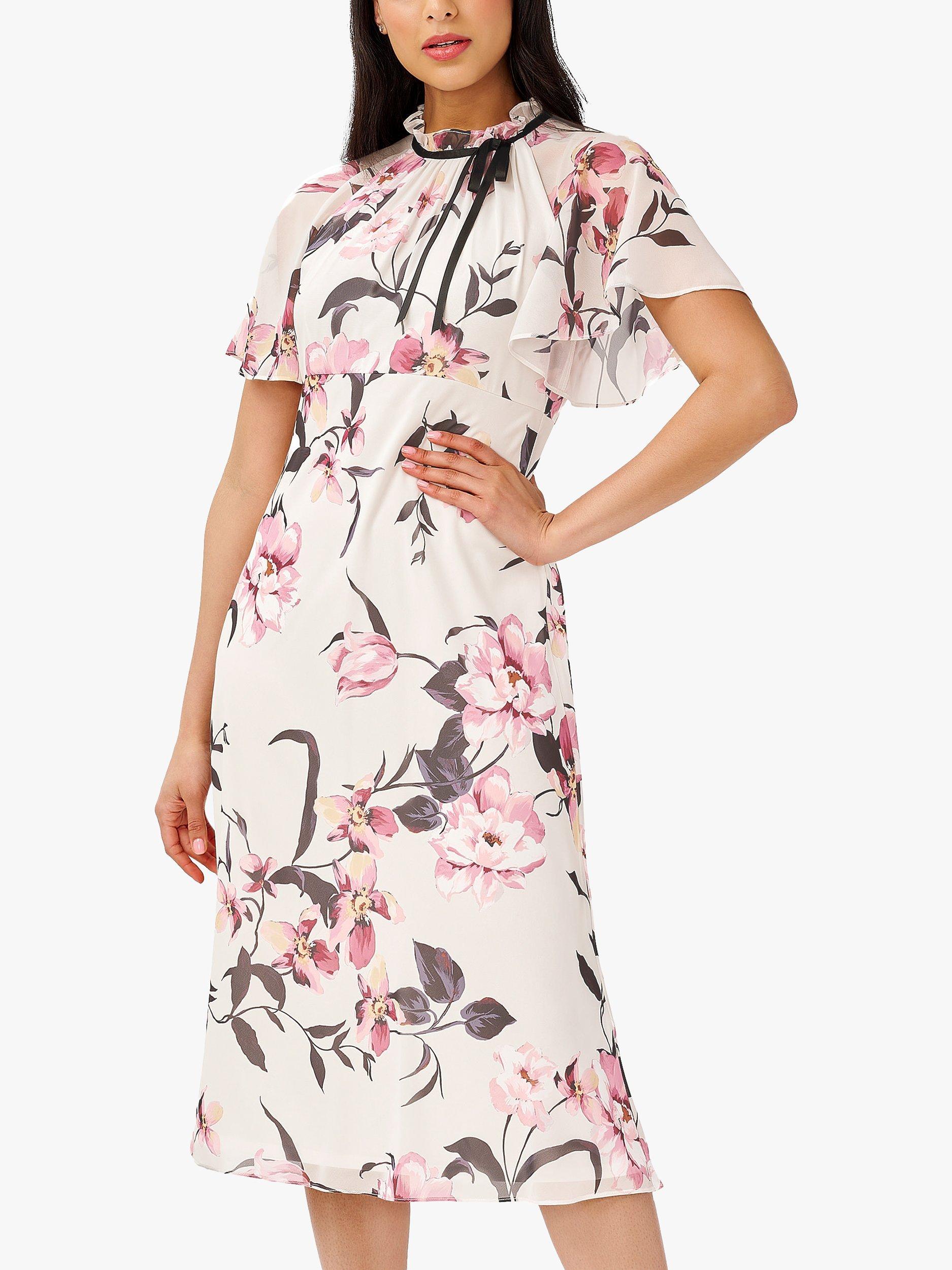 Adrianna Papell Printed Chiffon Midi Dress, Alabaster/Multi