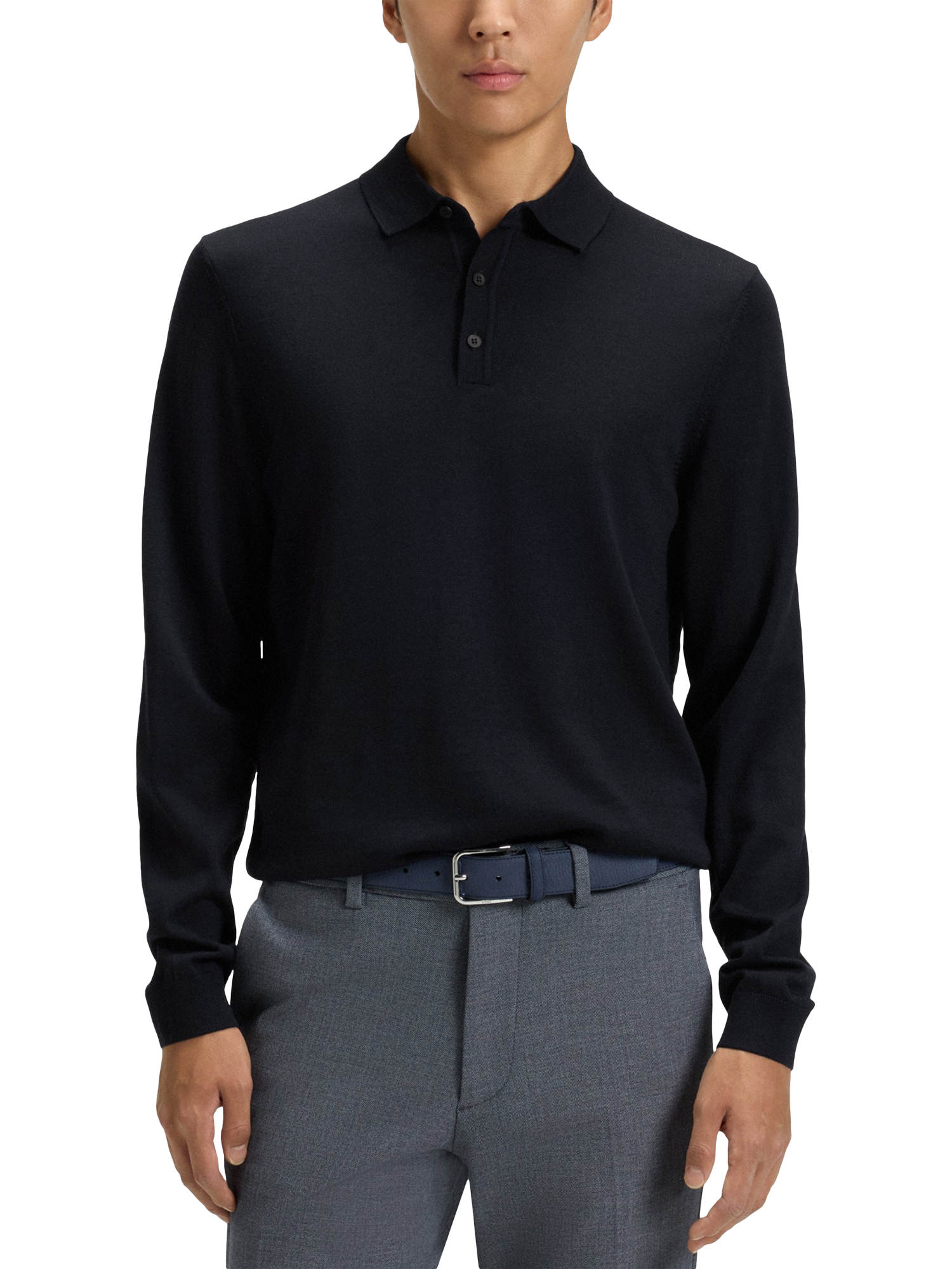 Product image 1 of 5, which shows BOSS Slim Fit Wool Knit Polo, Dark Blue, S