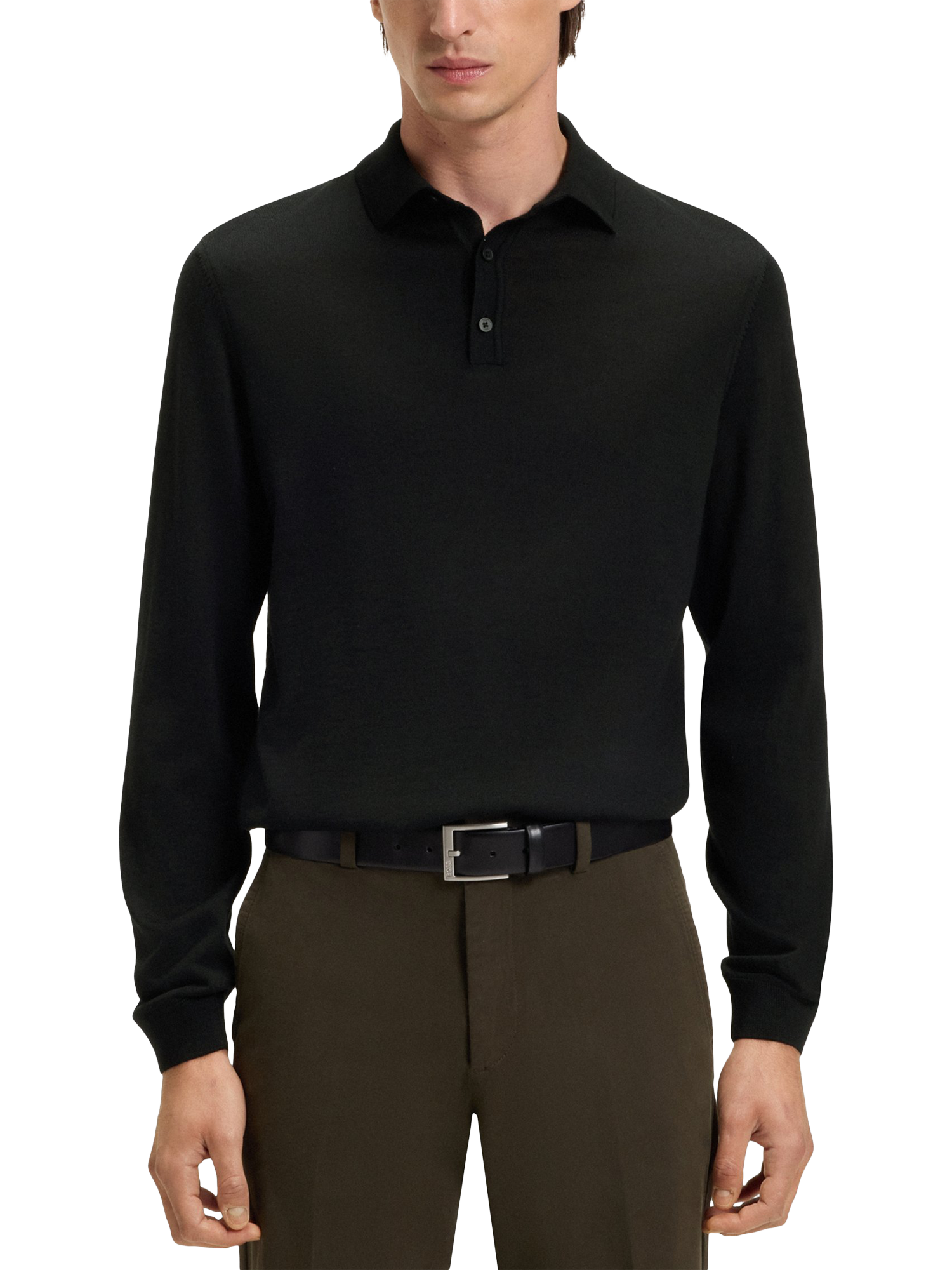 Product image 1 of 5, which shows BOSS Slim Fit Wool Knit Polo, Black, L