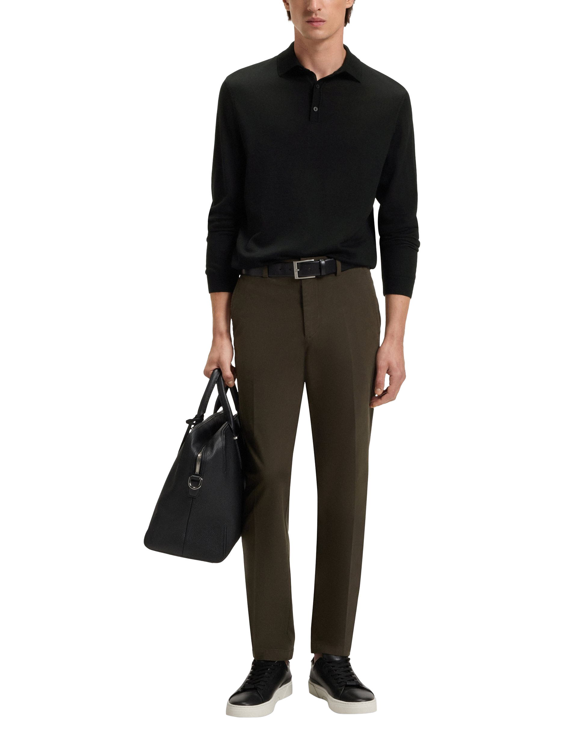 Product image 3 of 5, which shows BOSS Slim Fit Wool Knit Polo, Black, L