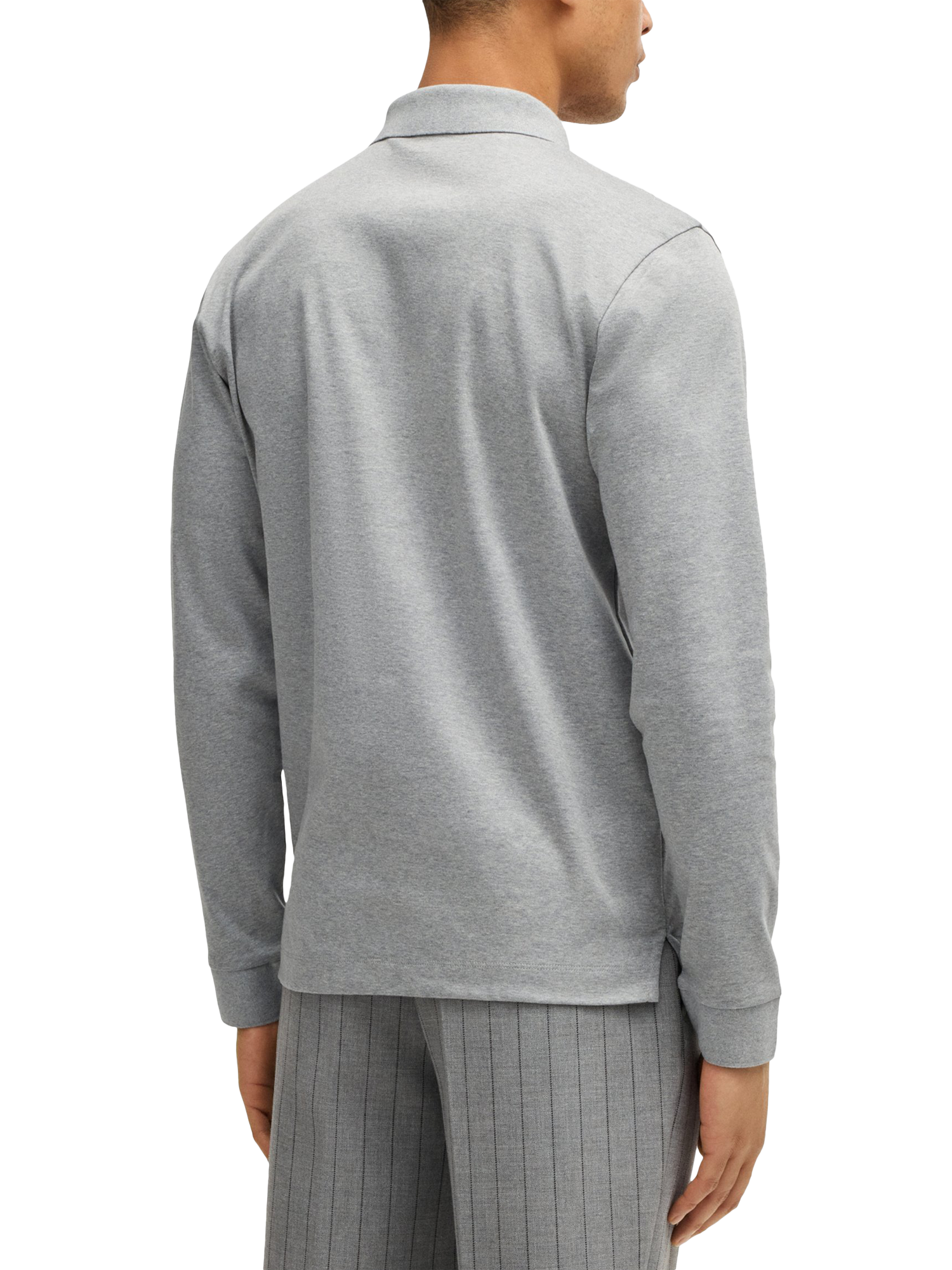 Product image 2 of 5, which shows BOSS Pado Long Sleeve Polo Top, Silver, L