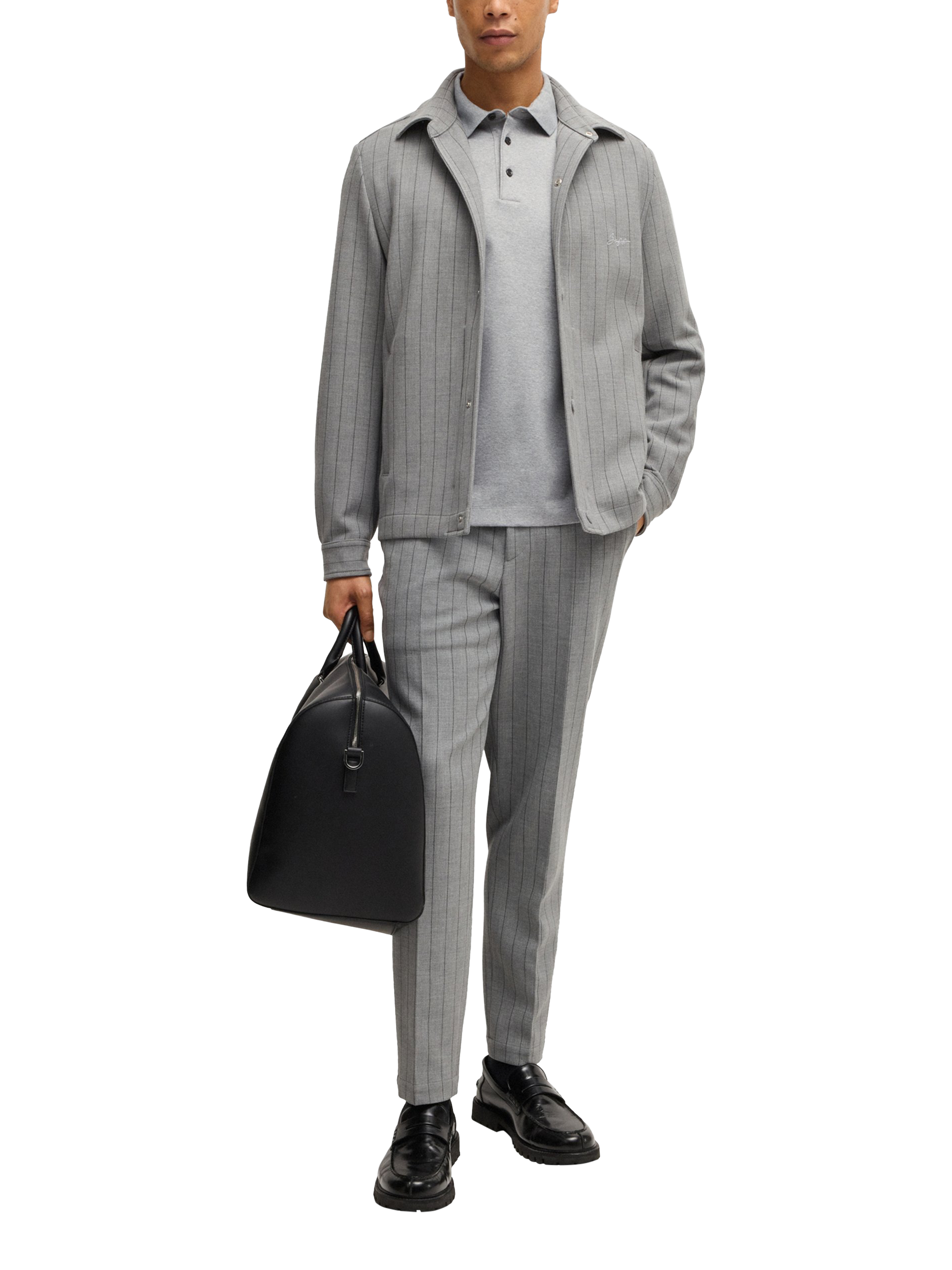 Product image 3 of 5, which shows BOSS Pado Long Sleeve Polo Top, Silver, L