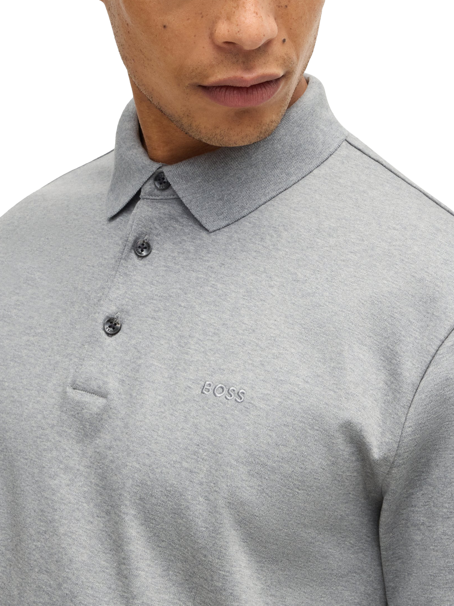 Product image 5 of 5, which shows BOSS Pado Long Sleeve Polo Top, Silver, L