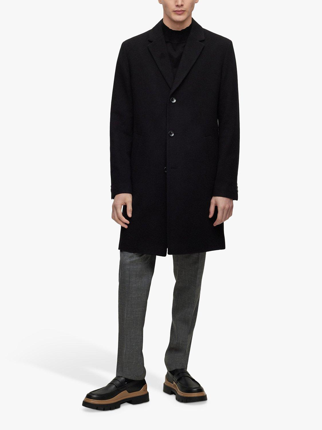 HUGO Hyde Recycled Wool Blend Overcoat, Black