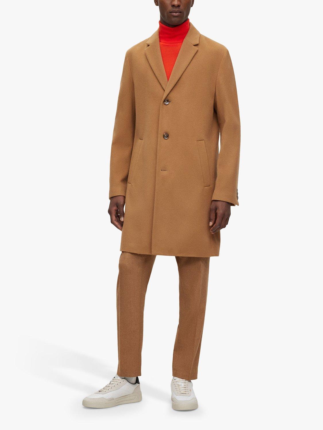 HUGO Hyde Recycled Wool Blend Overcoat, Medium Beige