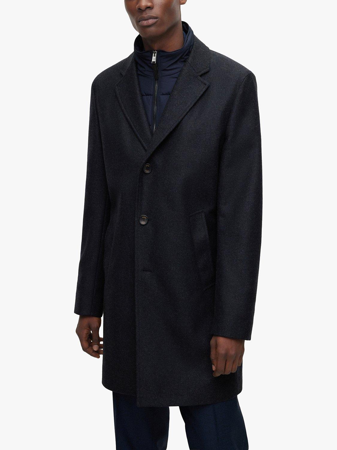 HUGO Hyde Recycled Wool Blend Overcoat, Dark Blue