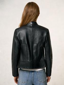 Reiss Allie Collarless Leather Jacket - view 2, Black