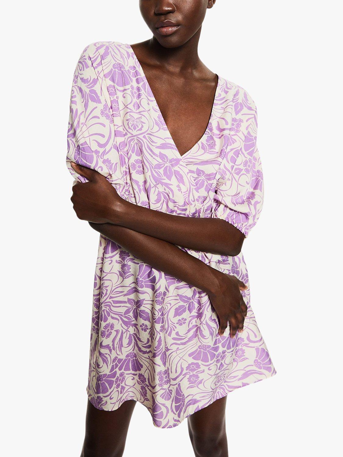 Mango Coral Floral Mini Dress, Pastel Purple/Cream