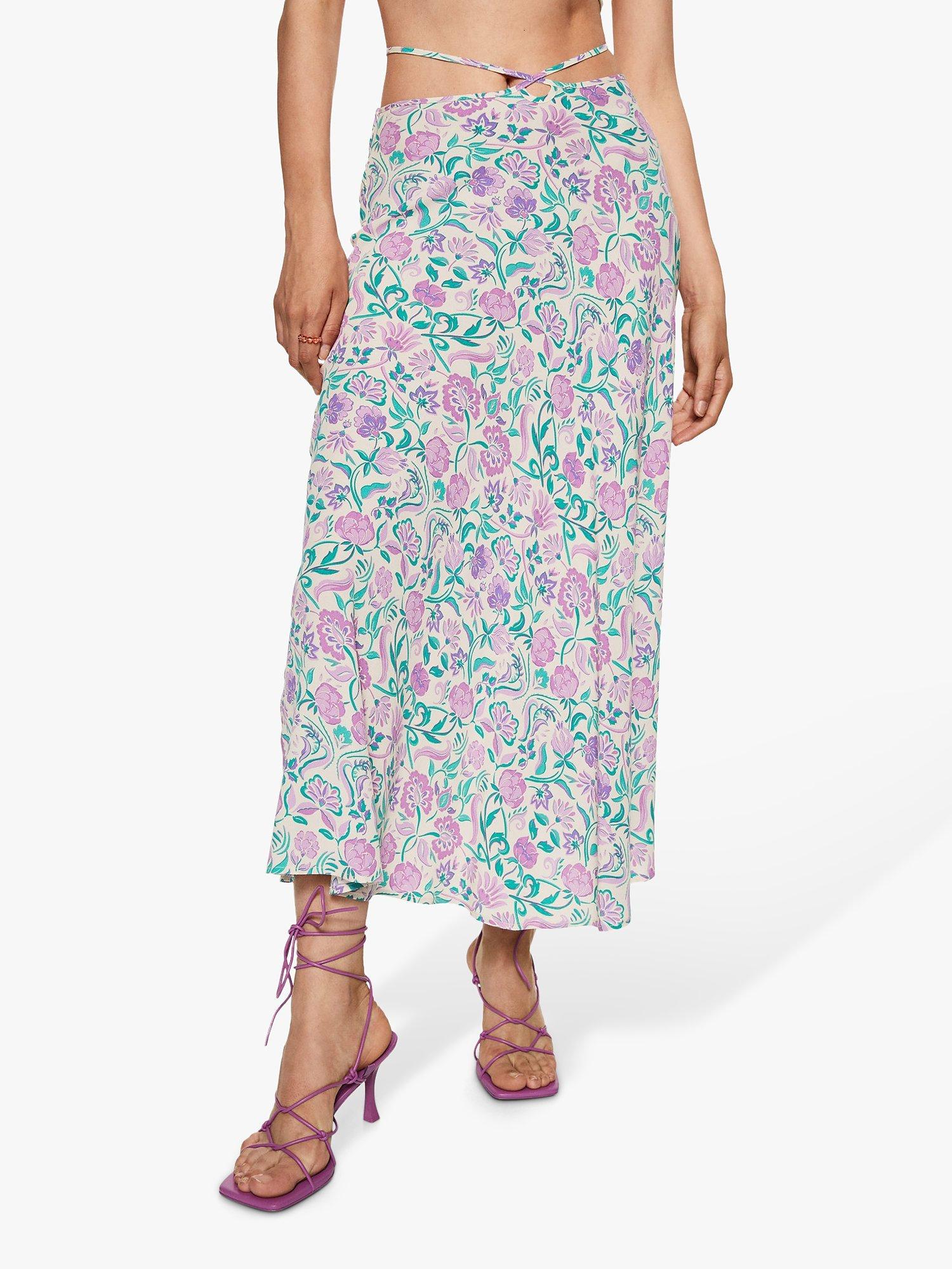Mango Davinia Floral Midi Skirt, Purple/Multi