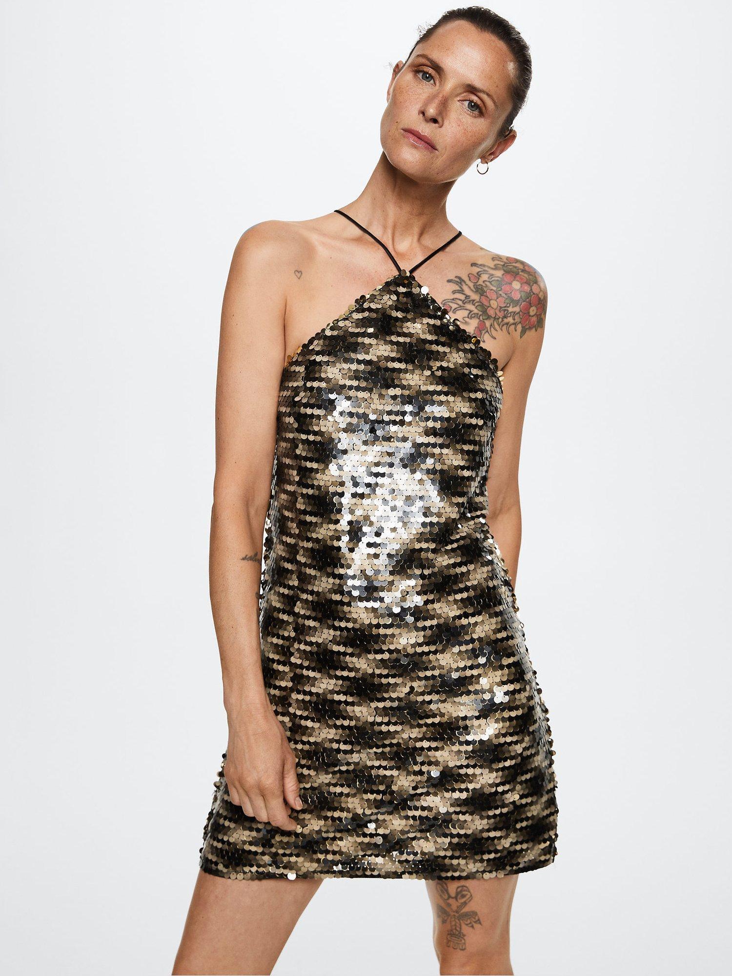 Mango Disco Sequin Mini Dress, Black