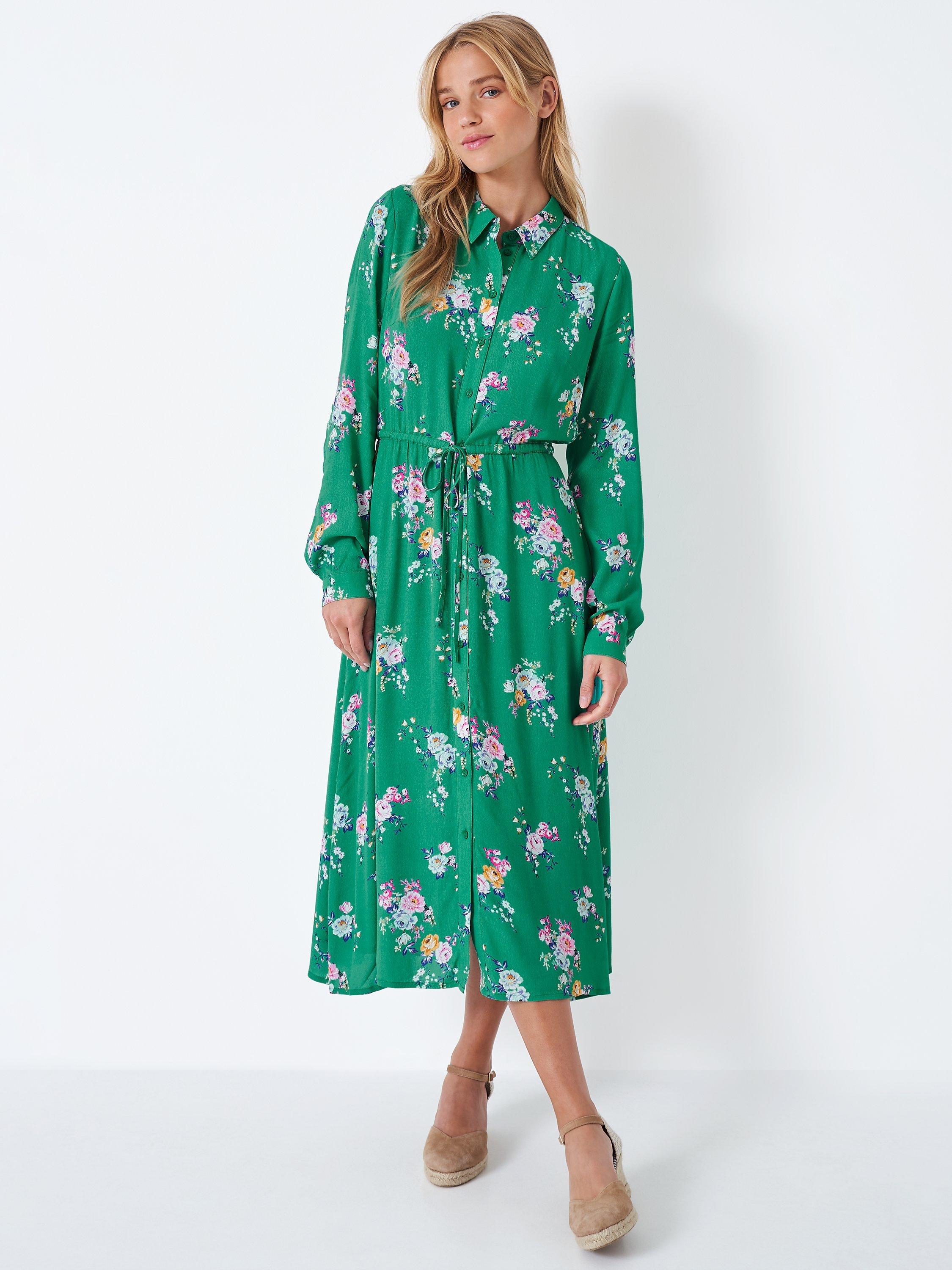 Crew Clothing Floral Print Midi Dress, Teal Green