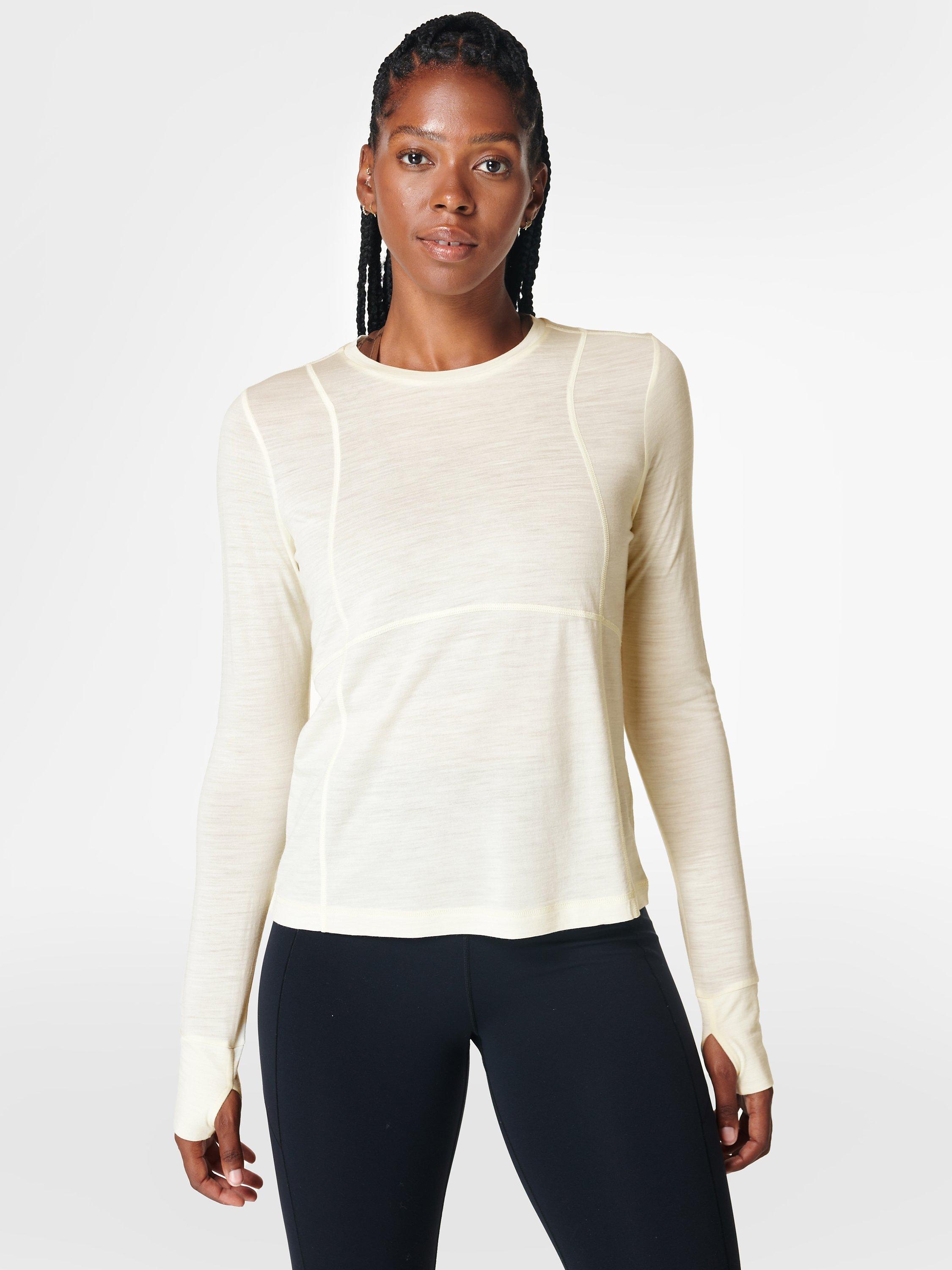 Sweaty Betty Trail Merino Wool Long Sleeve Top, Lily White