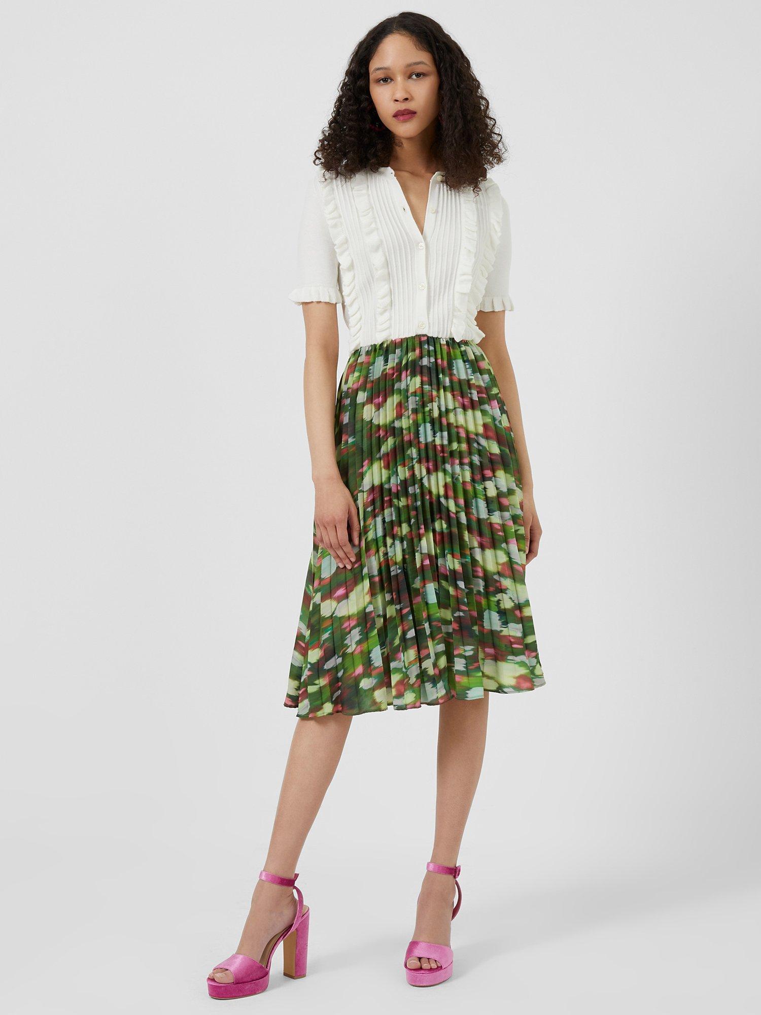 French Connection Lyala Innes Knee Length Dress, White/Algae Green