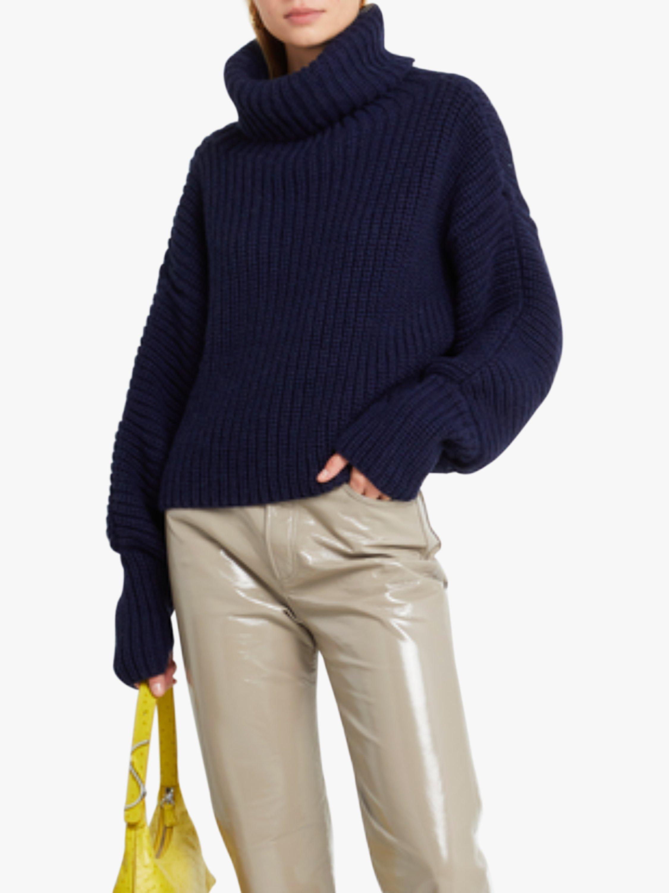 kourt Mary Ribbed Knit Roll Neck Jumper, Navy