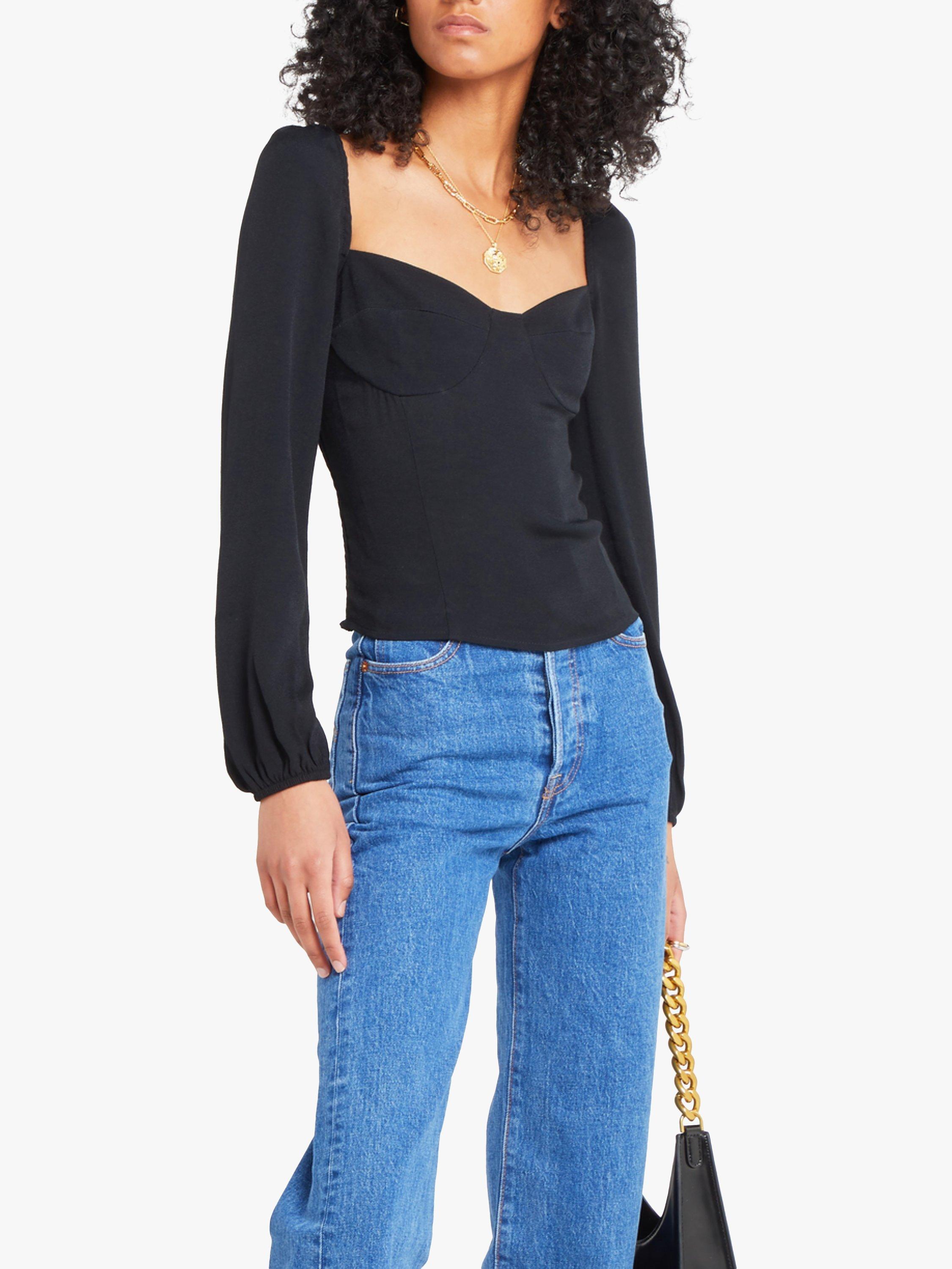 kourt Aven Corset Stitch Detail Top, Black