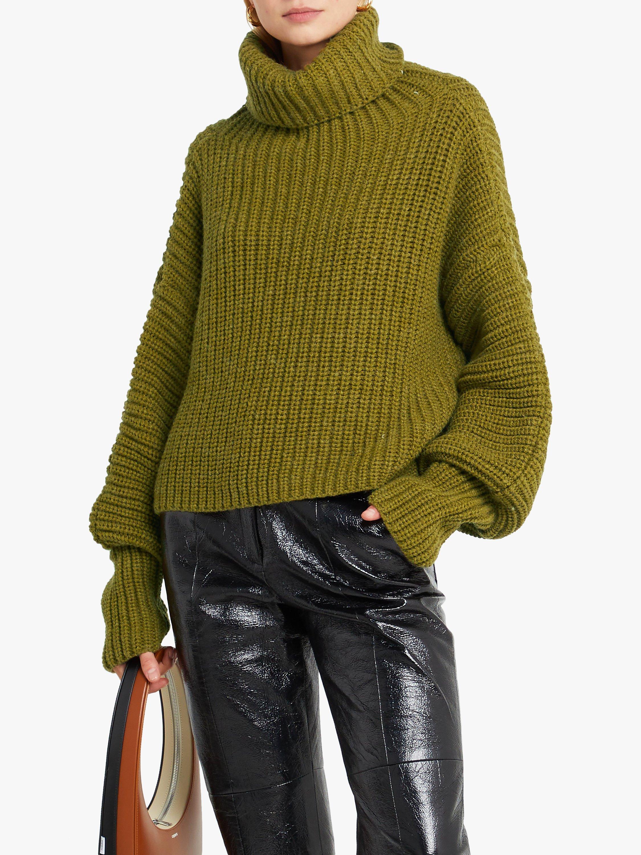 kourt Mary Ribbed Knit Roll Neck Jumper, Army Green, L