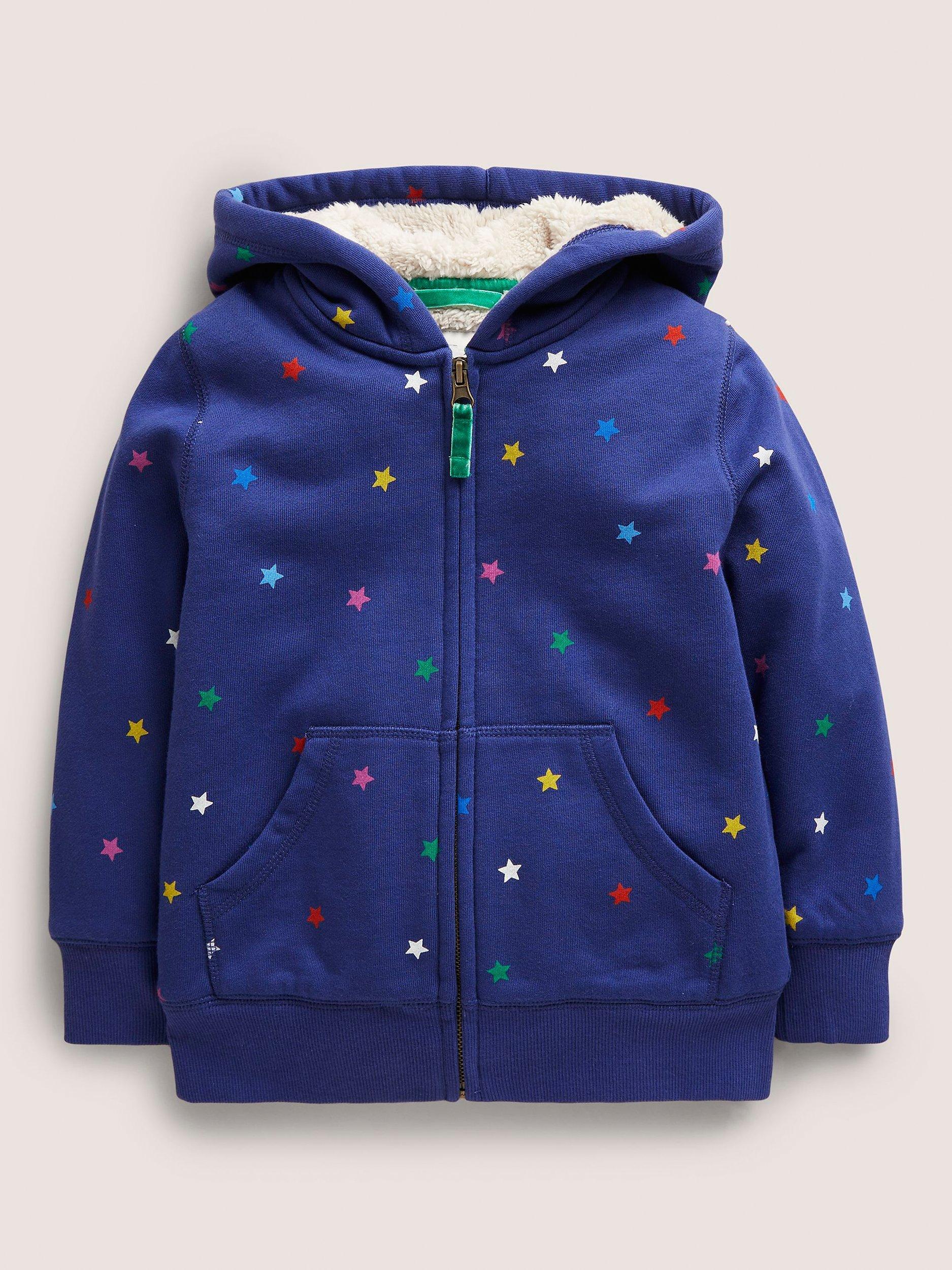 Mini Boden Kids' Confetti Star Shaggy-Lined Hoodie, Blue