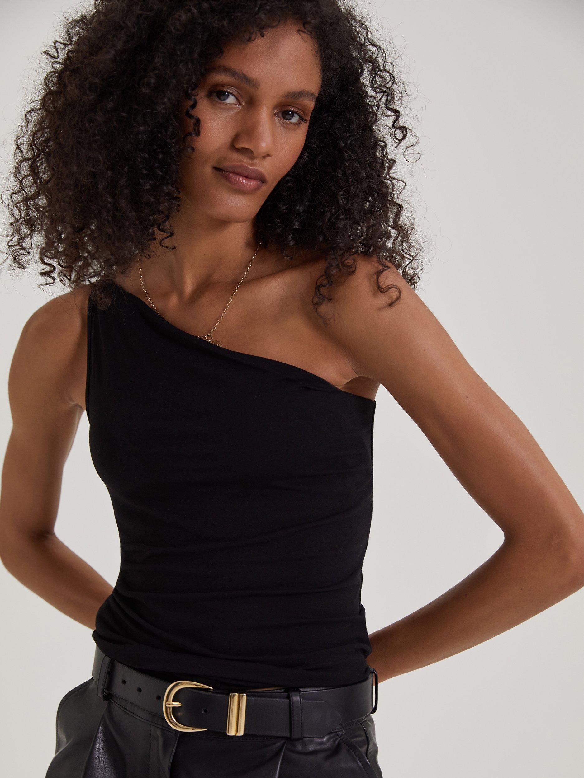 Product image 1 of 5, which shows Baukjen Niecy Asymmetric Sleeveless Top, Caviar Black, 6