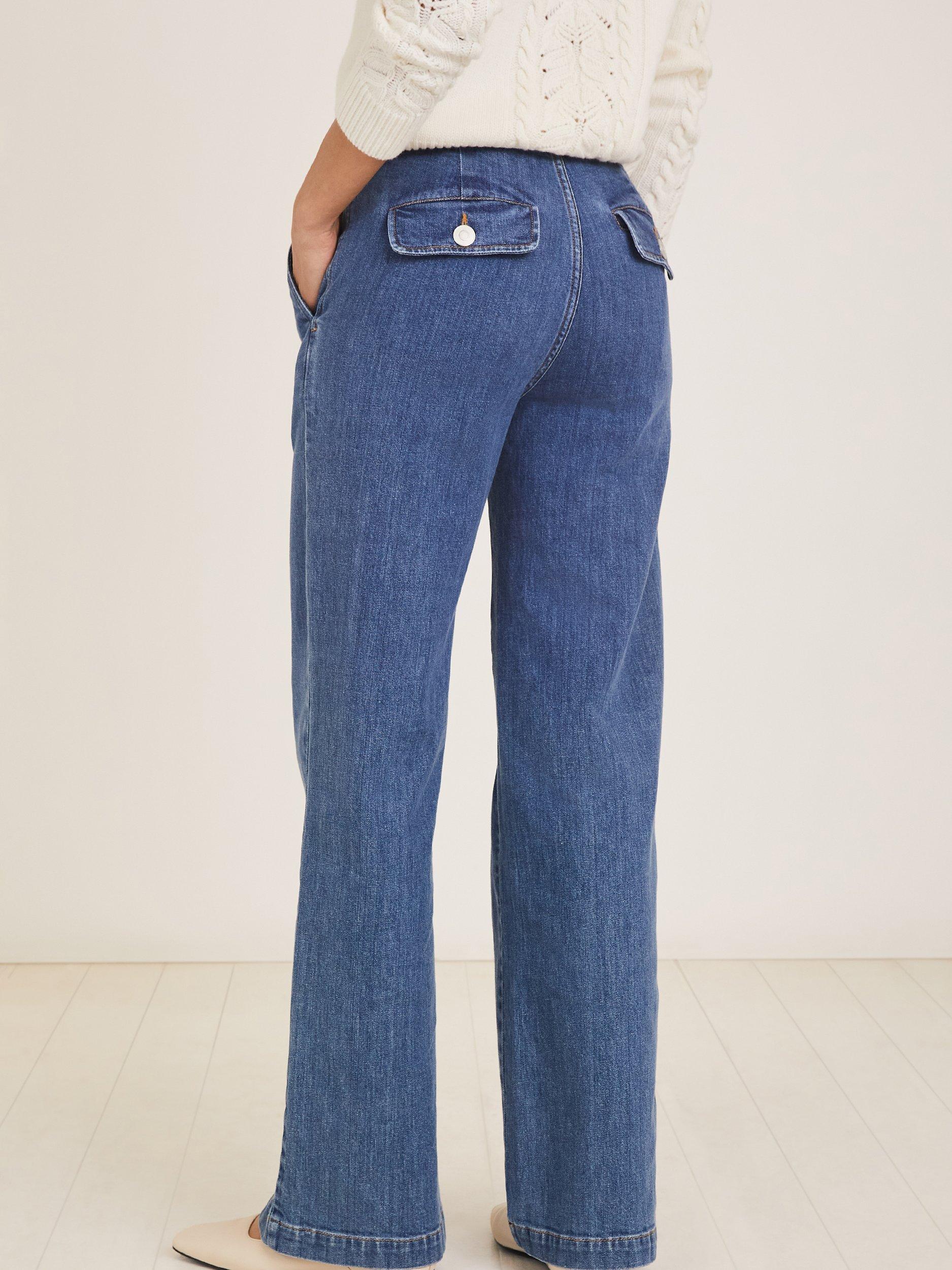Baukjen Margot Organic Cotton Wide Leg Jeans, Washed Indigo, 6