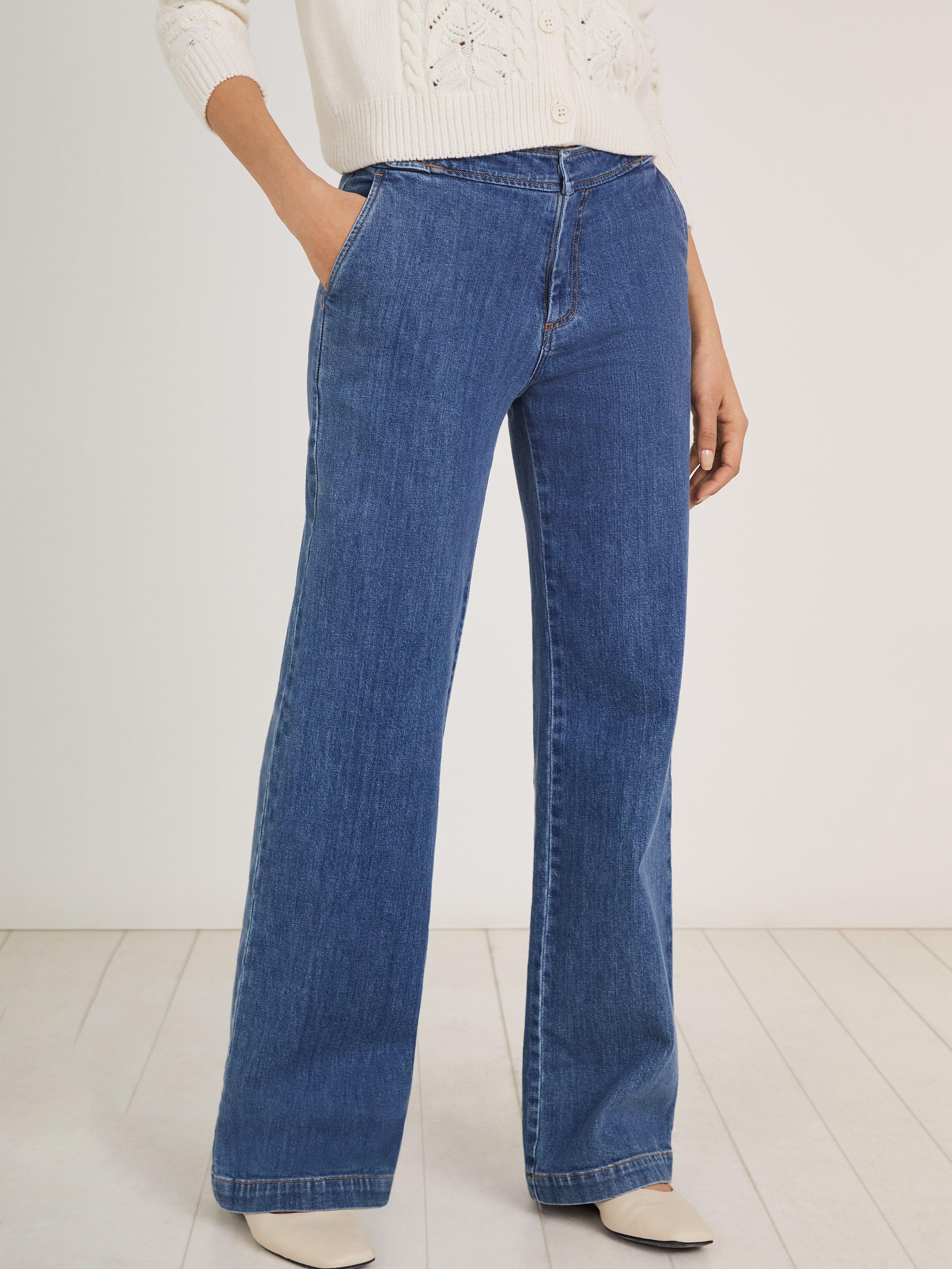 Baukjen Margot Organic Cotton Wide Leg Jeans, Washed Indigo, 6