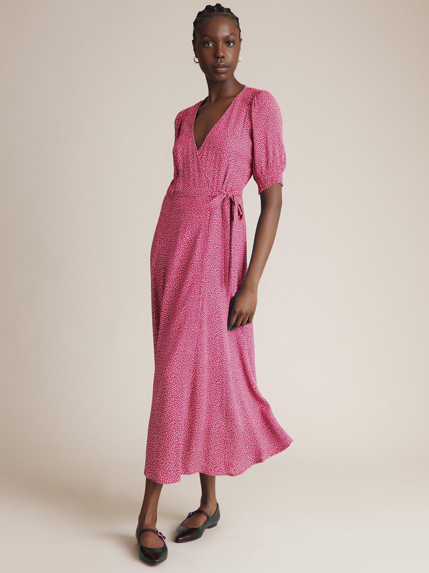 Ghost Ollie Floral Wrap Midi Dress, Pink 