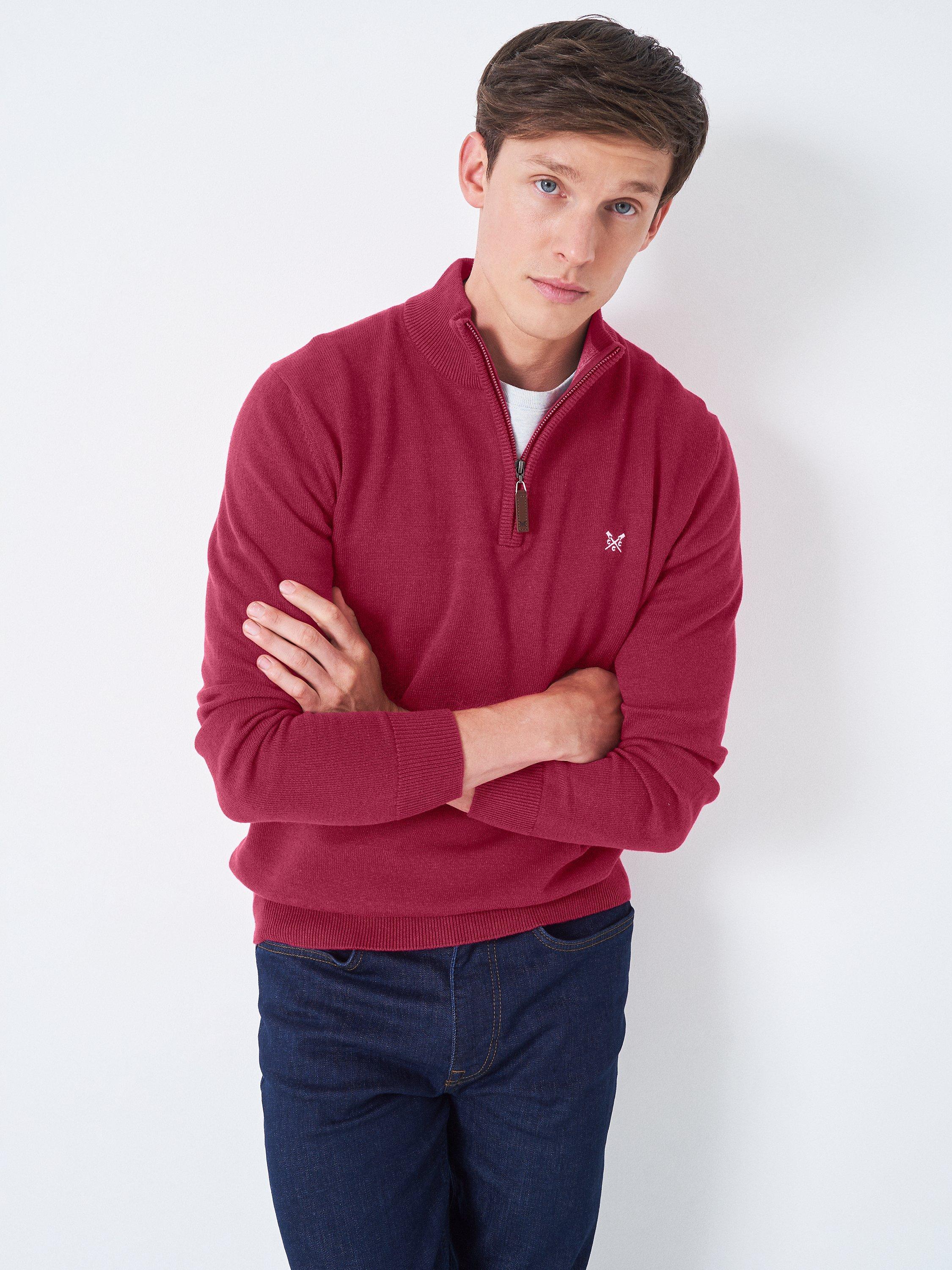 Crew Clothing Zip Neck Sweater, Ruby Red