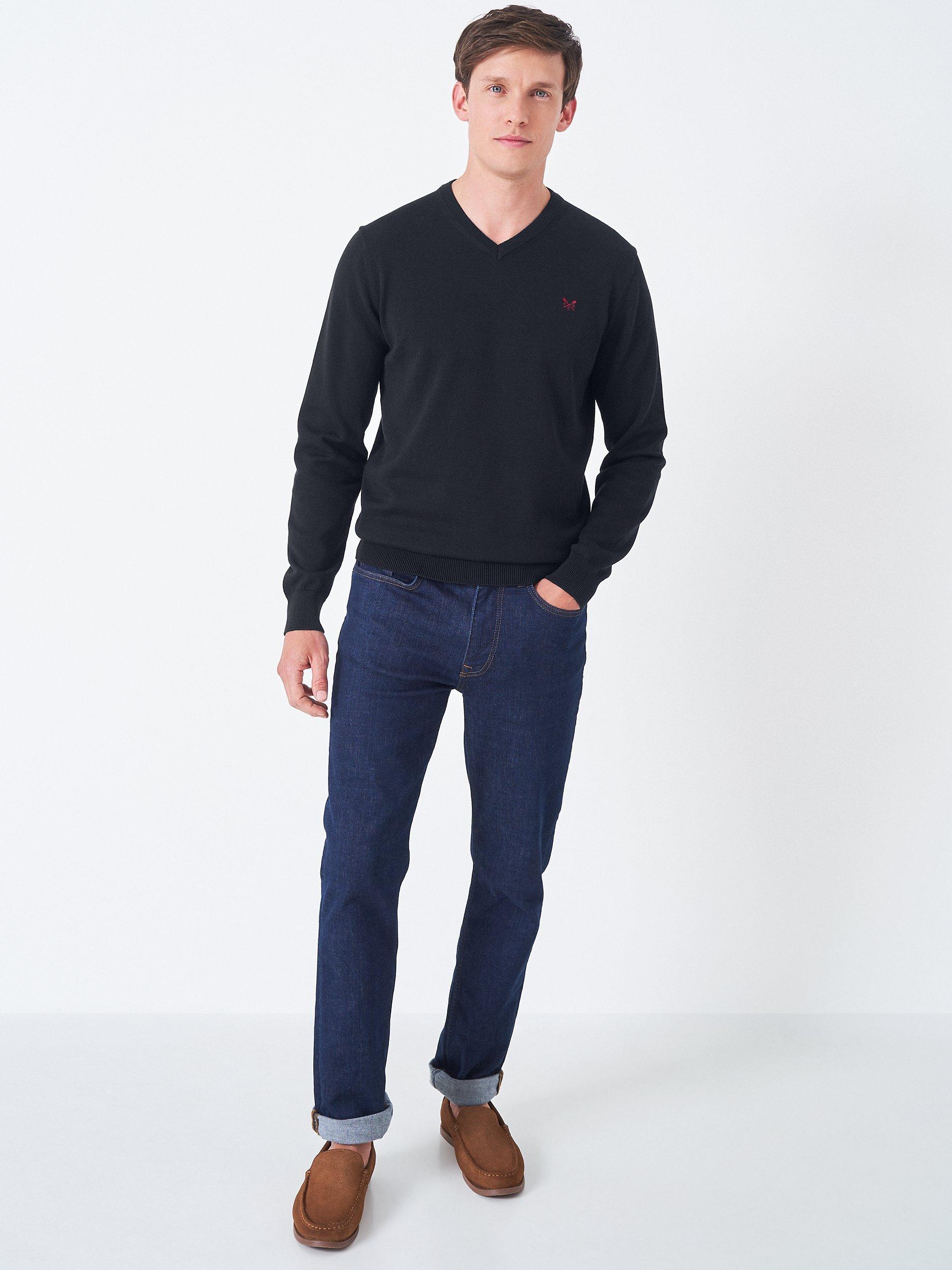 Product image 3 of 4, which shows Crew Clothing Plain Organic Cotton V-Neck Jumper, Black, L