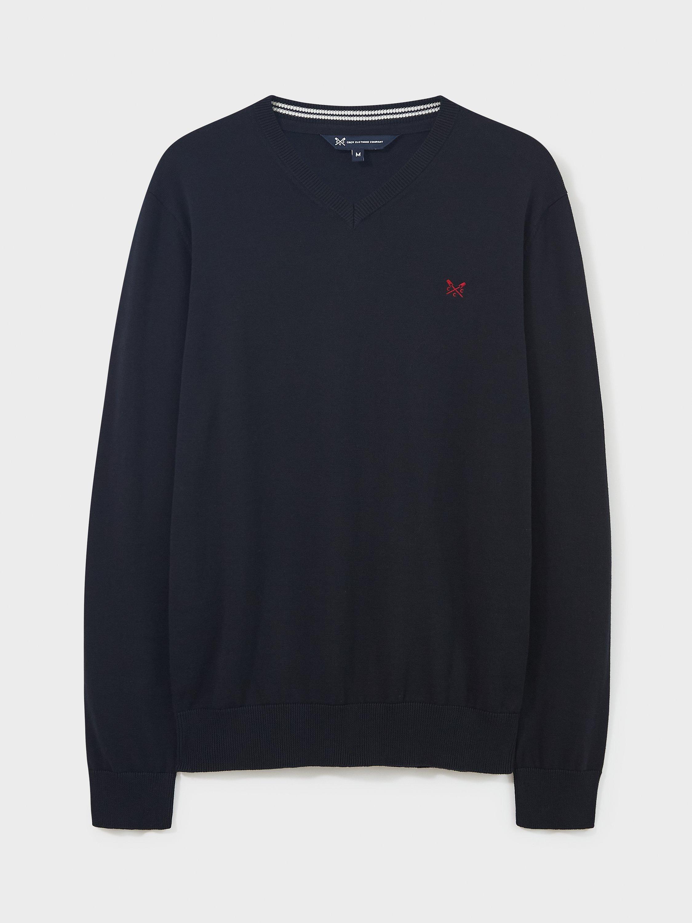 Product image 4 of 4, which shows Crew Clothing Plain Organic Cotton V-Neck Jumper, Black, L