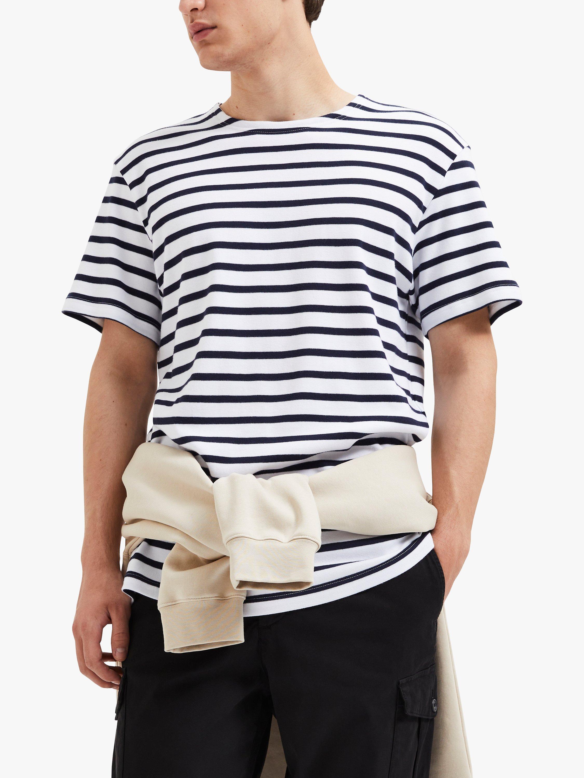 Selected Stripe Organic Cotton T-Shirt, Bright White