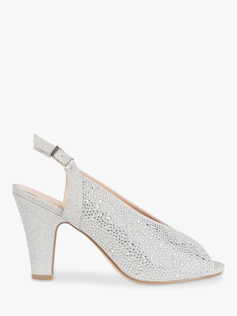 Paradox London Glory Glitter Wide Fit High Heel Slingback Sandals, Silver