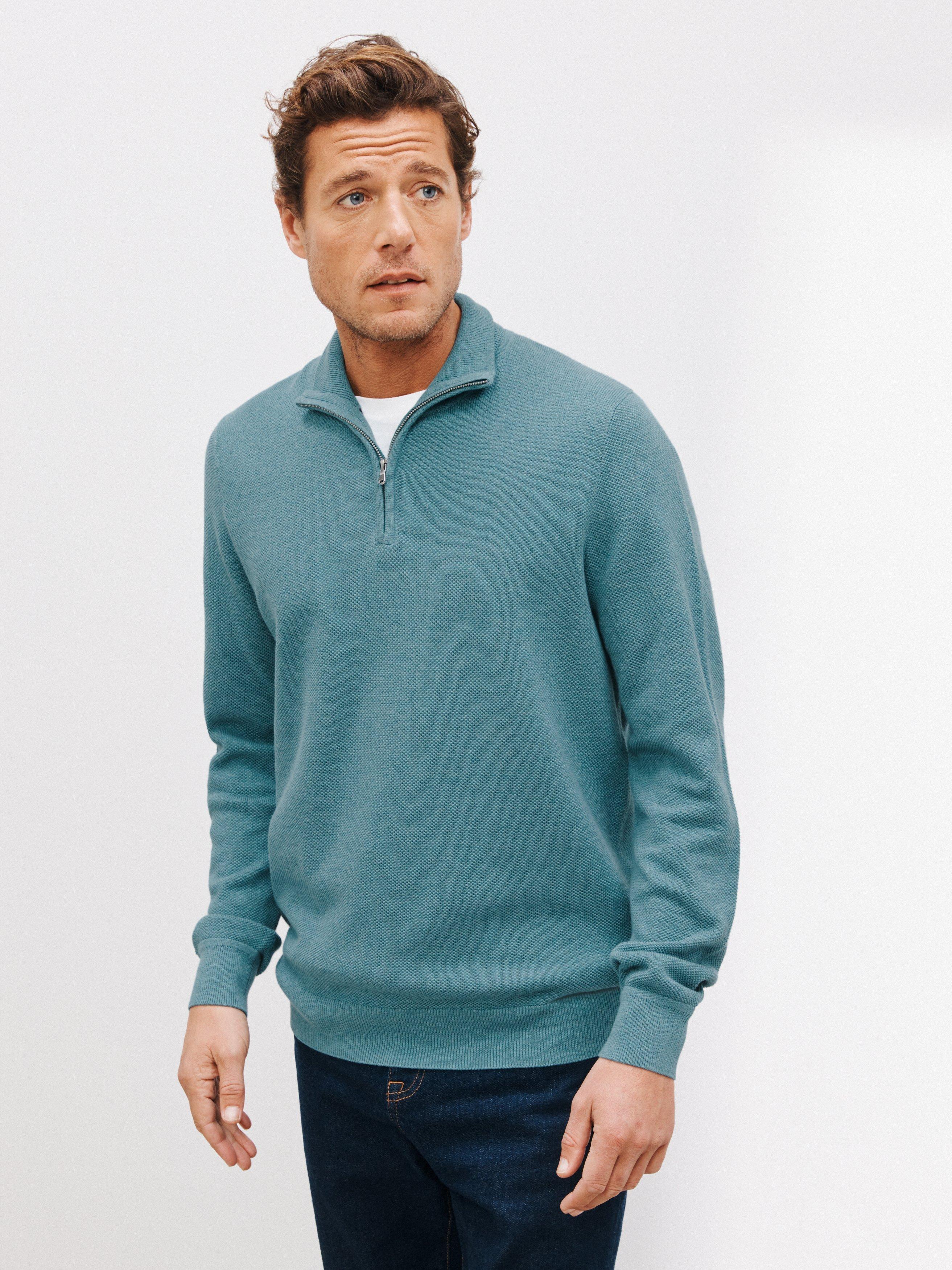 John Lewis Seed Stitch Half Zip Cotton Jumper