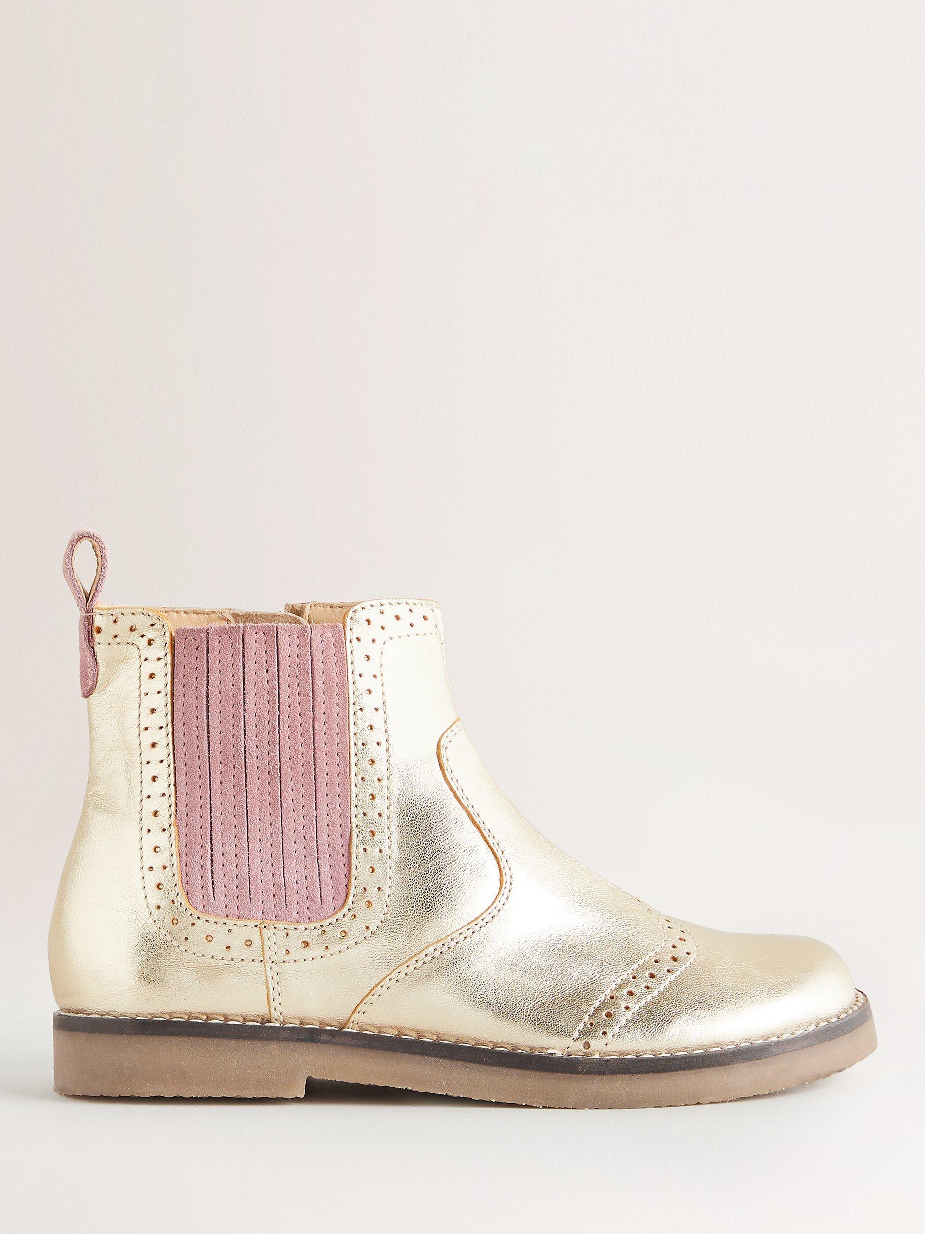 Mini Boden Kids' Leather Chelsea Boots, Gold Metallic