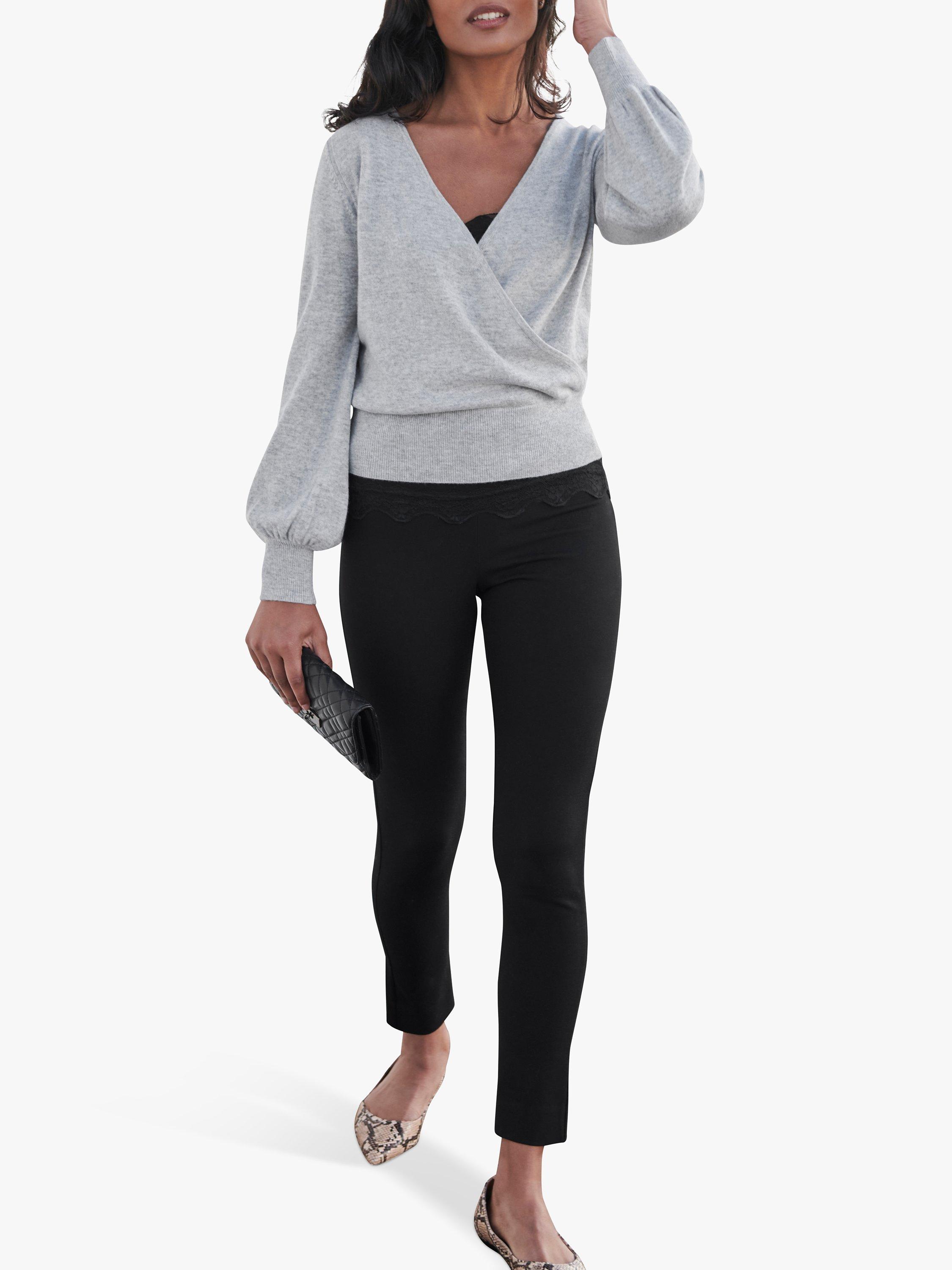 Product image 1 of 3, which shows Pure Collection Wool Cashmere Wrap Over Jumper, Heather Dove, 8