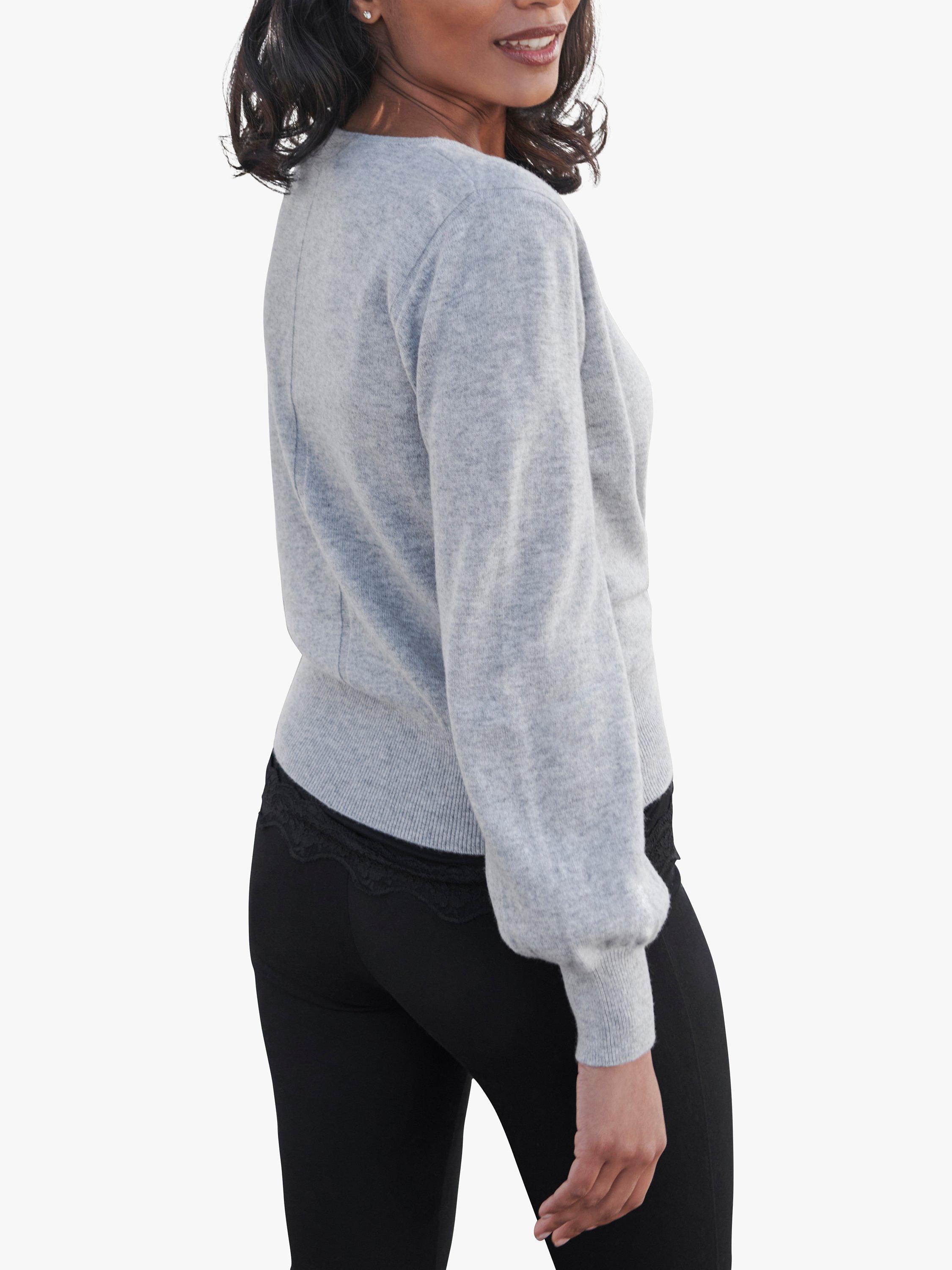 Product image 2 of 3, which shows Pure Collection Wool Cashmere Wrap Over Jumper, Heather Dove, 8