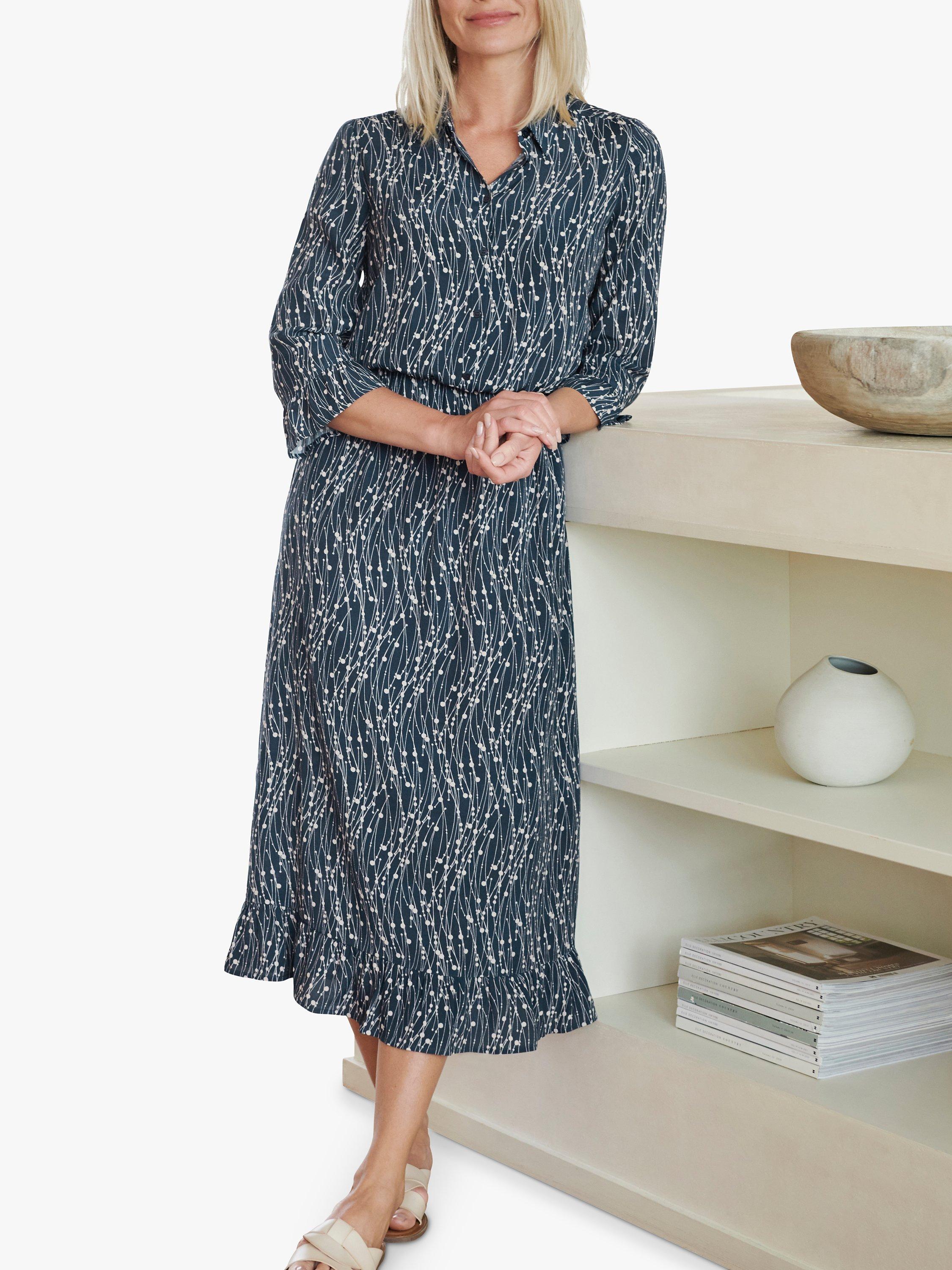 Pure Collection Frilled Cuff Midi Dress, Navy