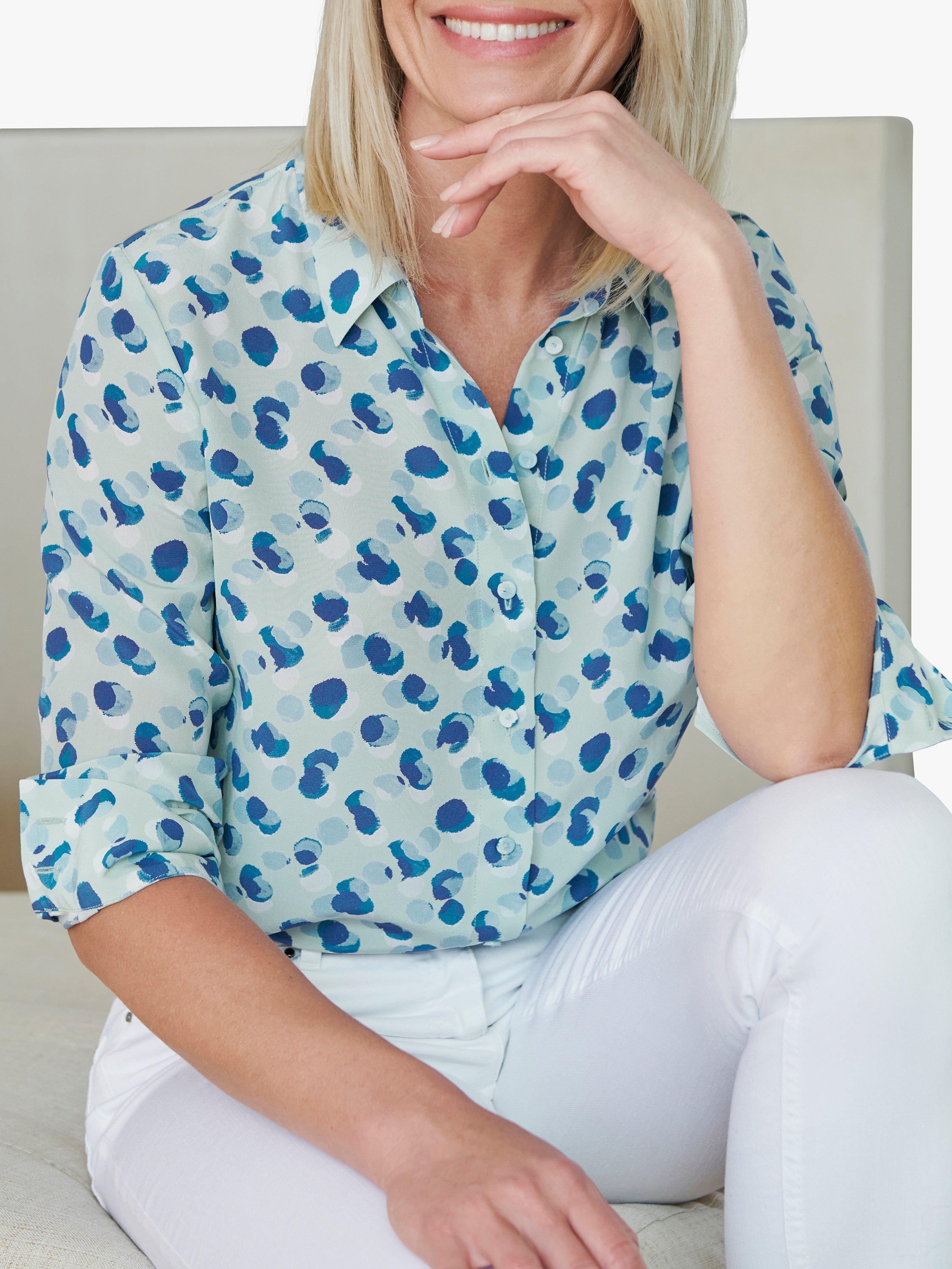 Product image 1 of 3, which shows Pure Collection Tonal Spot Silk Shirt, Blue/Multi, 8