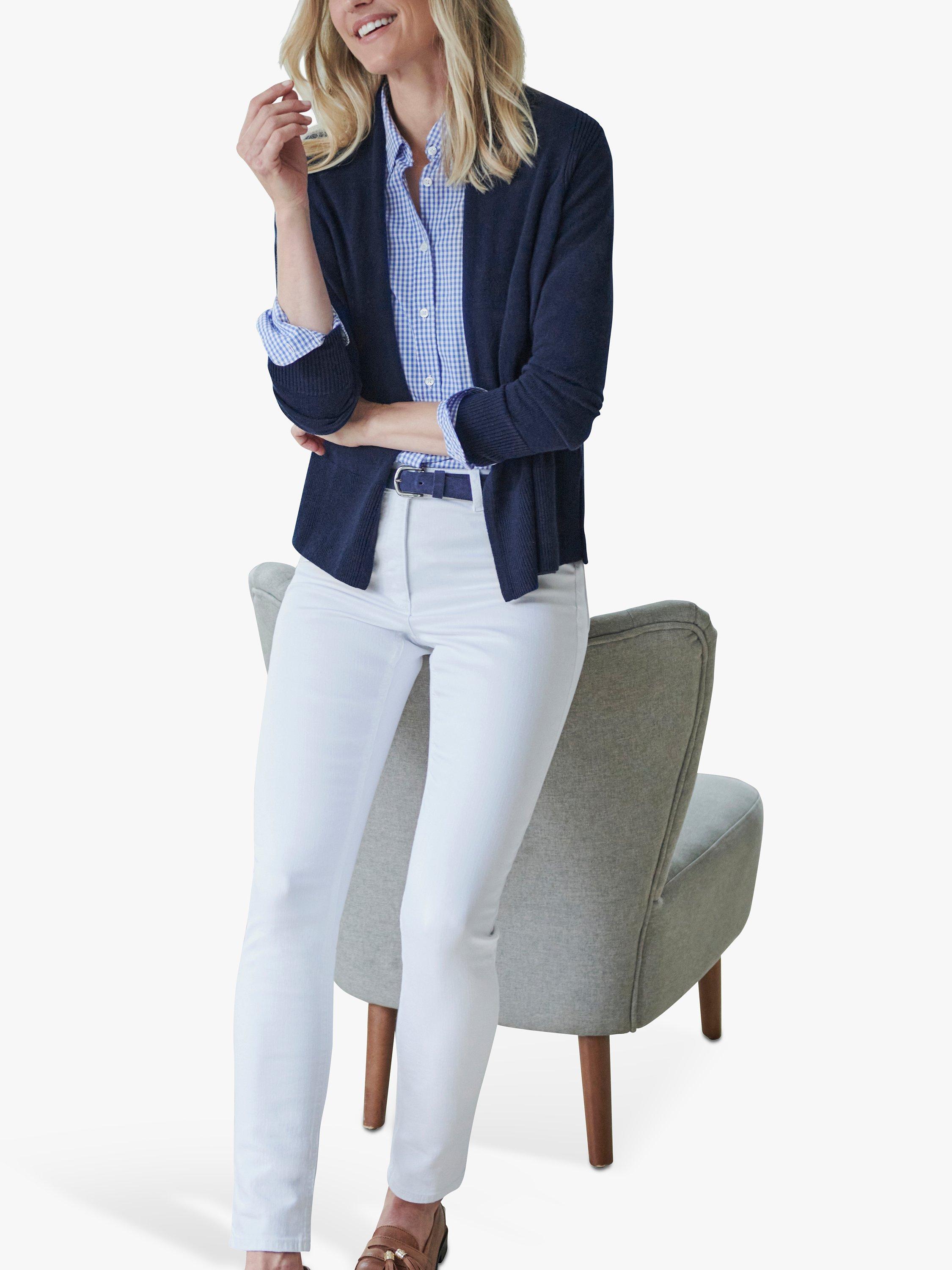Product image 1 of 3, which shows Pure Collection Edge to Edge Wool Cashmere Blend Cardigan, Navy, 8