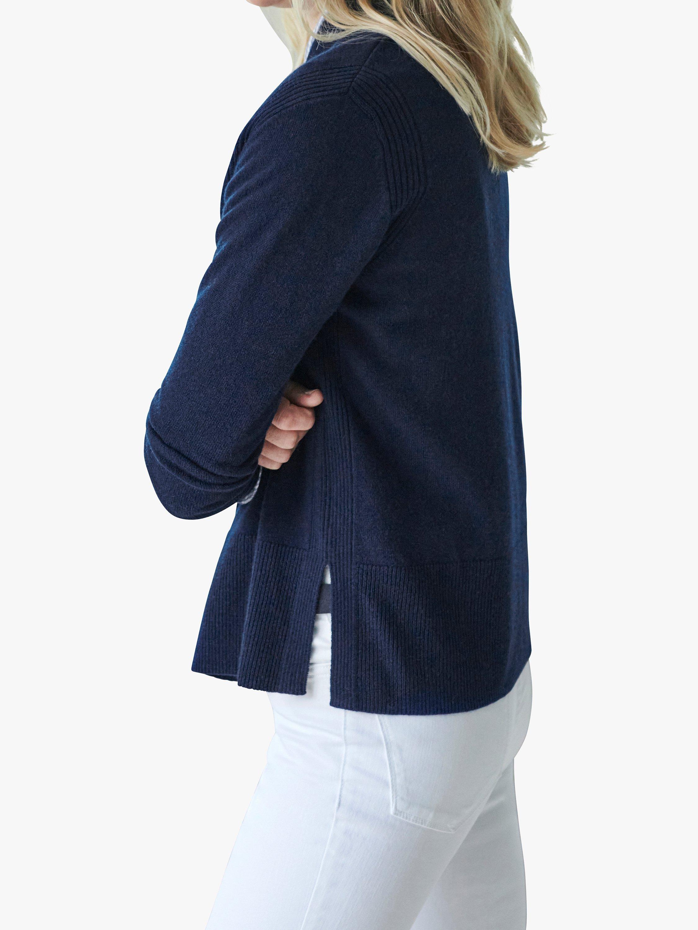 Product image 2 of 3, which shows Pure Collection Edge to Edge Wool Cashmere Blend Cardigan, Navy, 8