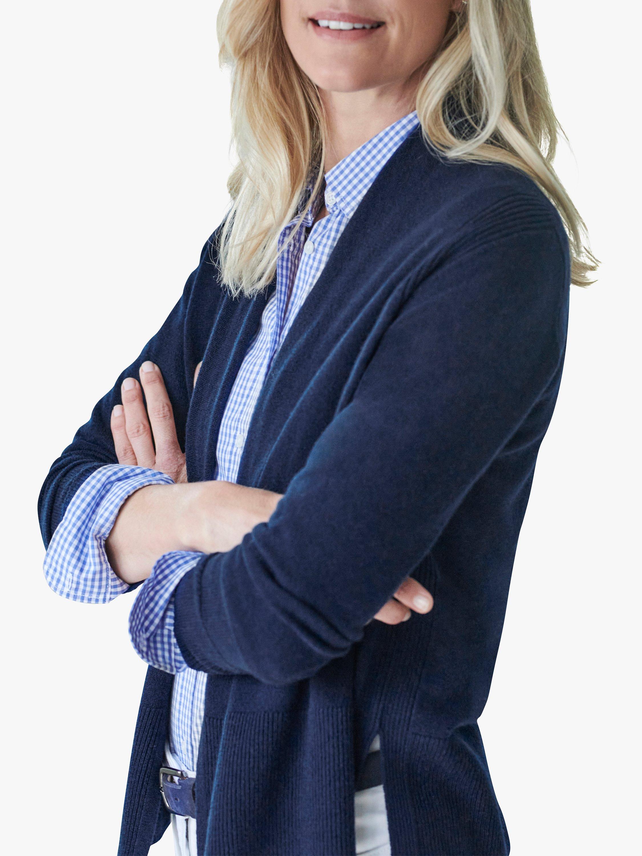 Product image 3 of 3, which shows Pure Collection Edge to Edge Wool Cashmere Blend Cardigan, Navy, 8